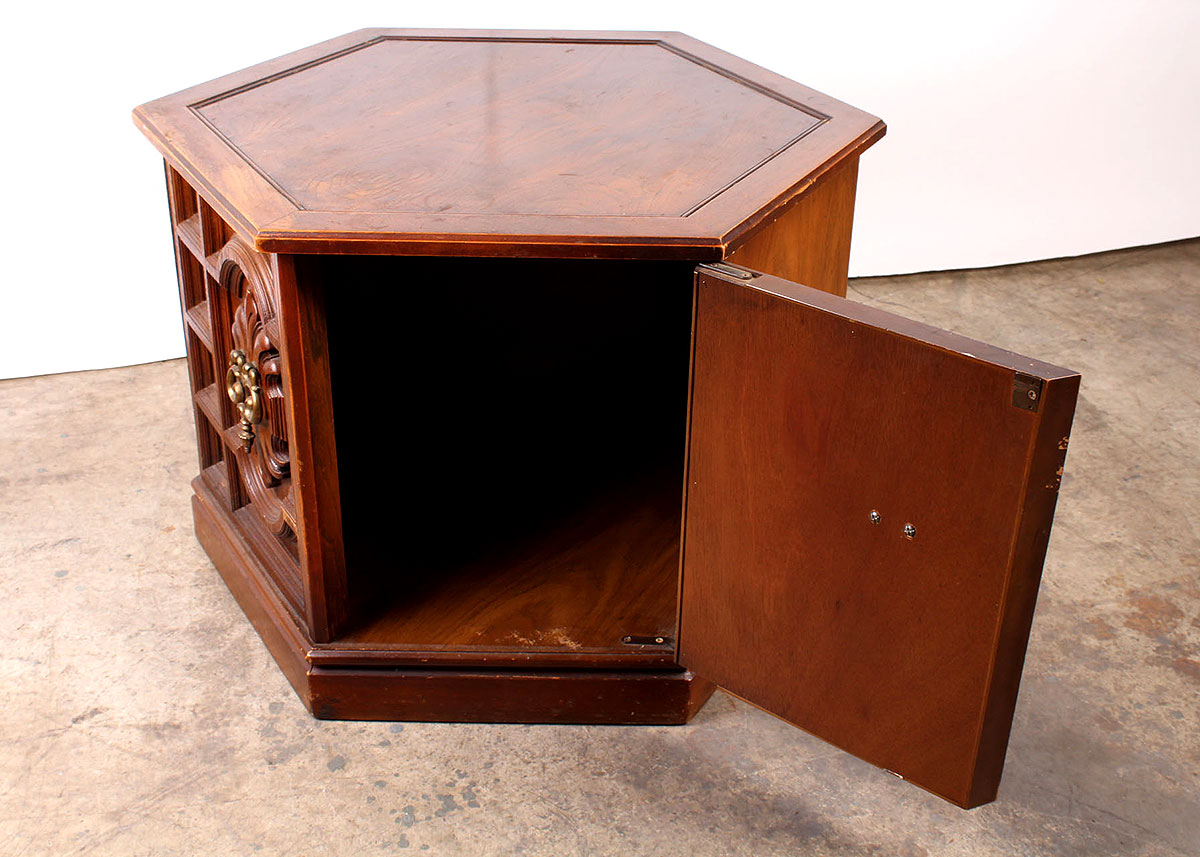Vintage Hexagonal Oak Veneer Side Table