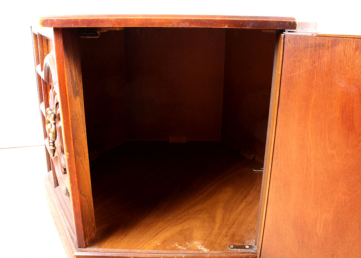 Vintage Hexagonal Oak Veneer Side Table