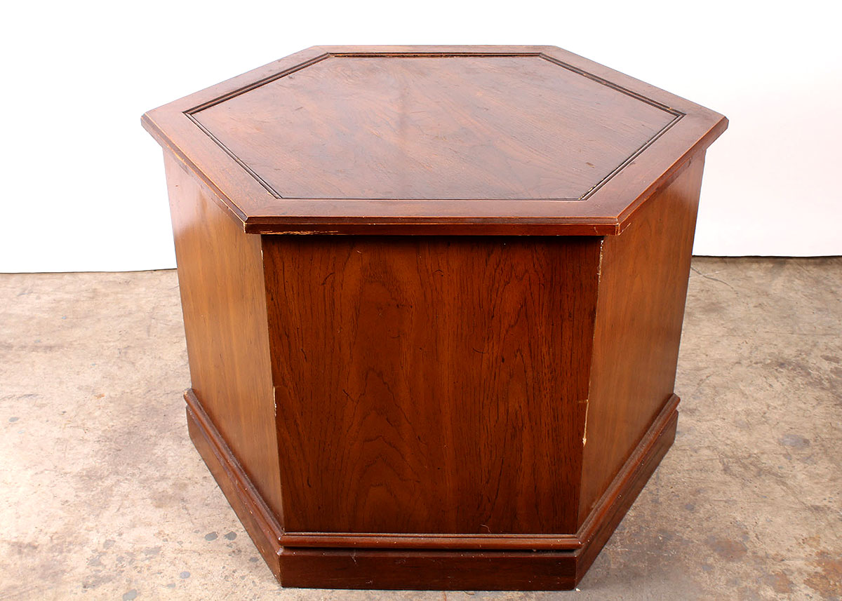 Vintage Hexagonal Oak Veneer Side Table