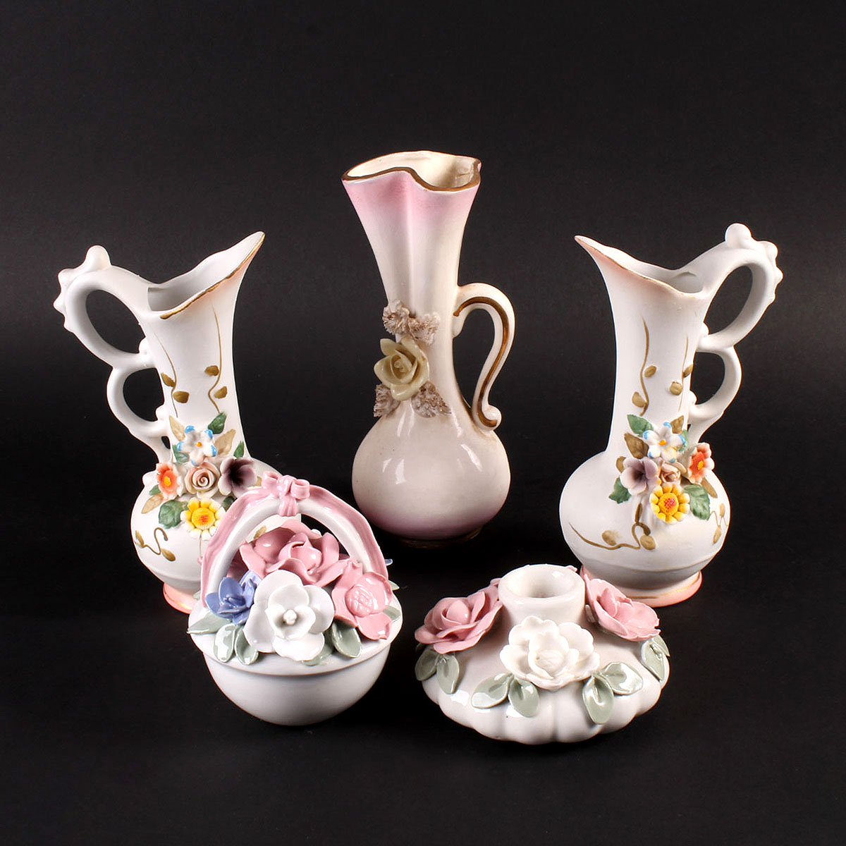 Ceramic Decor Items with Applied Flowers