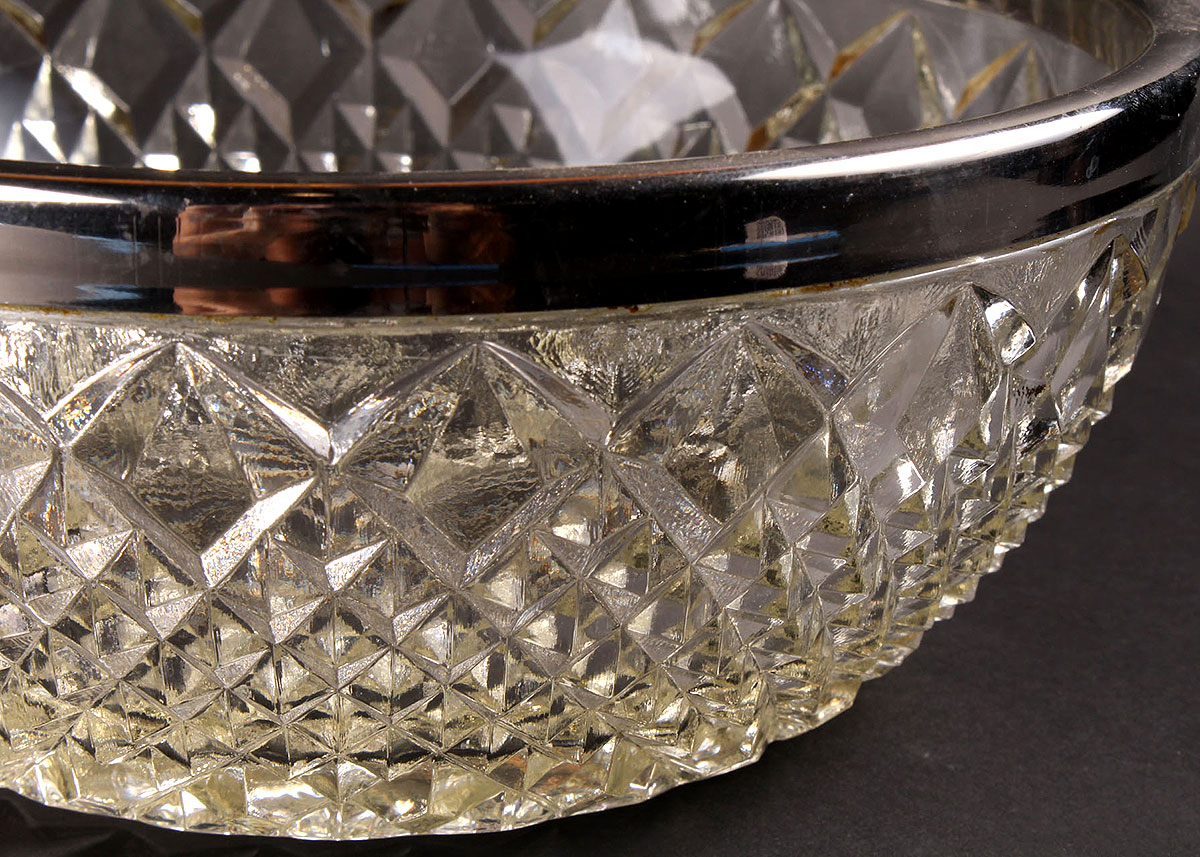Silver Rimmed Pressed Glass Bowl and Cups