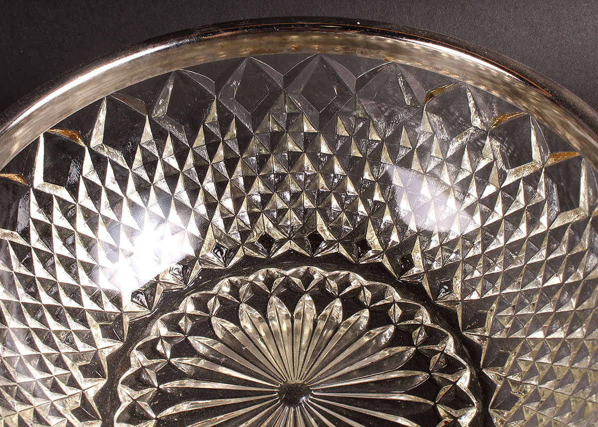 Silver Rimmed Pressed Glass Bowl and Cups