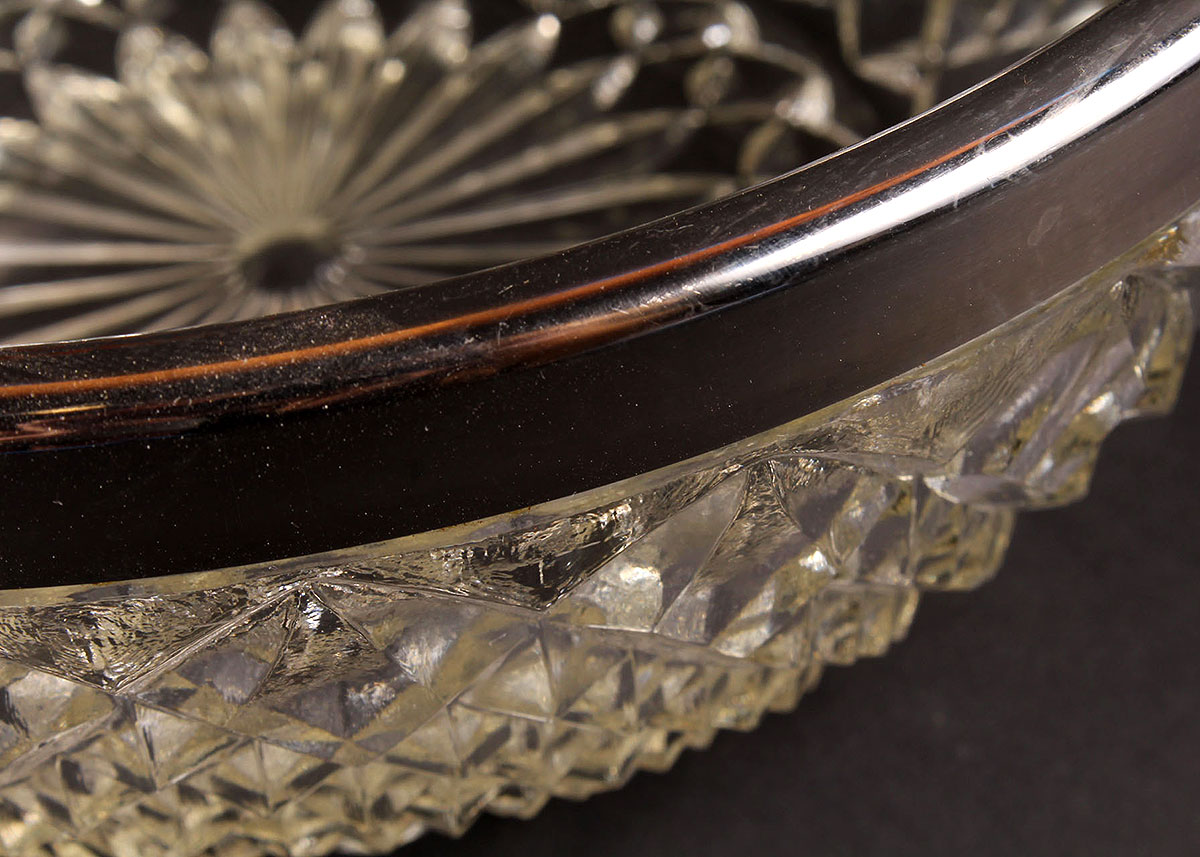 Silver Rimmed Pressed Glass Bowl and Cups