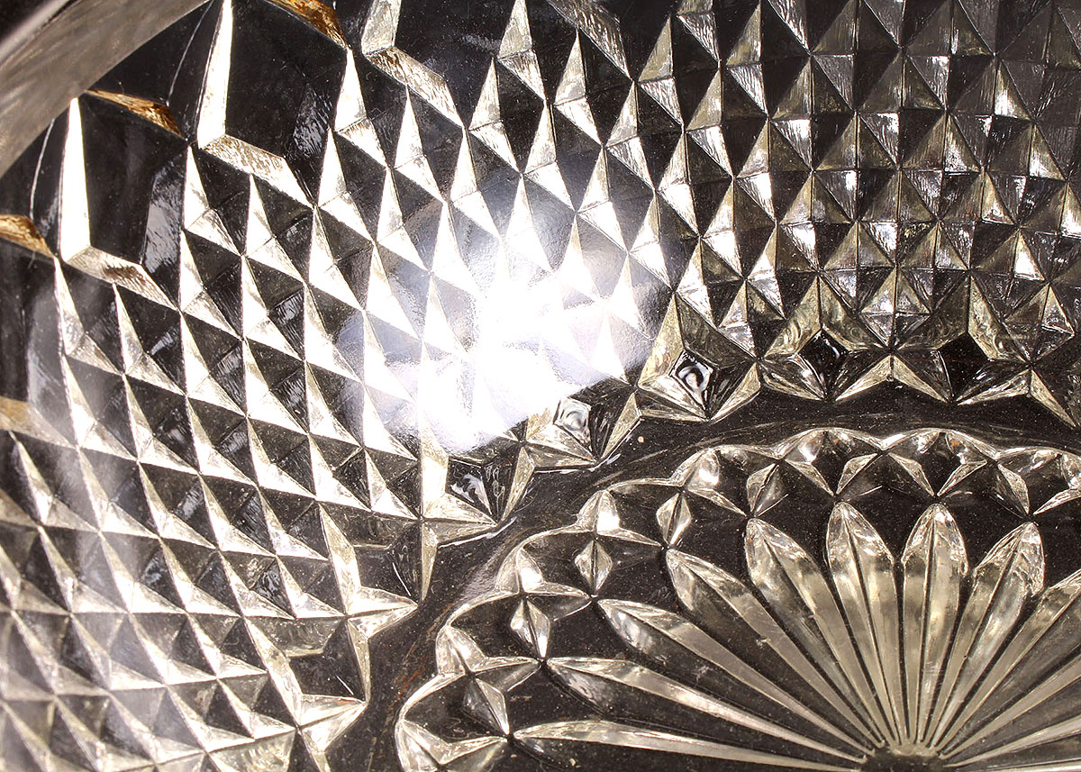 Silver Rimmed Pressed Glass Bowl and Cups