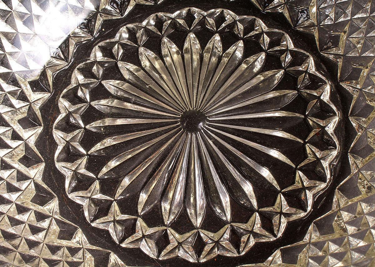 Silver Rimmed Pressed Glass Bowl and Cups