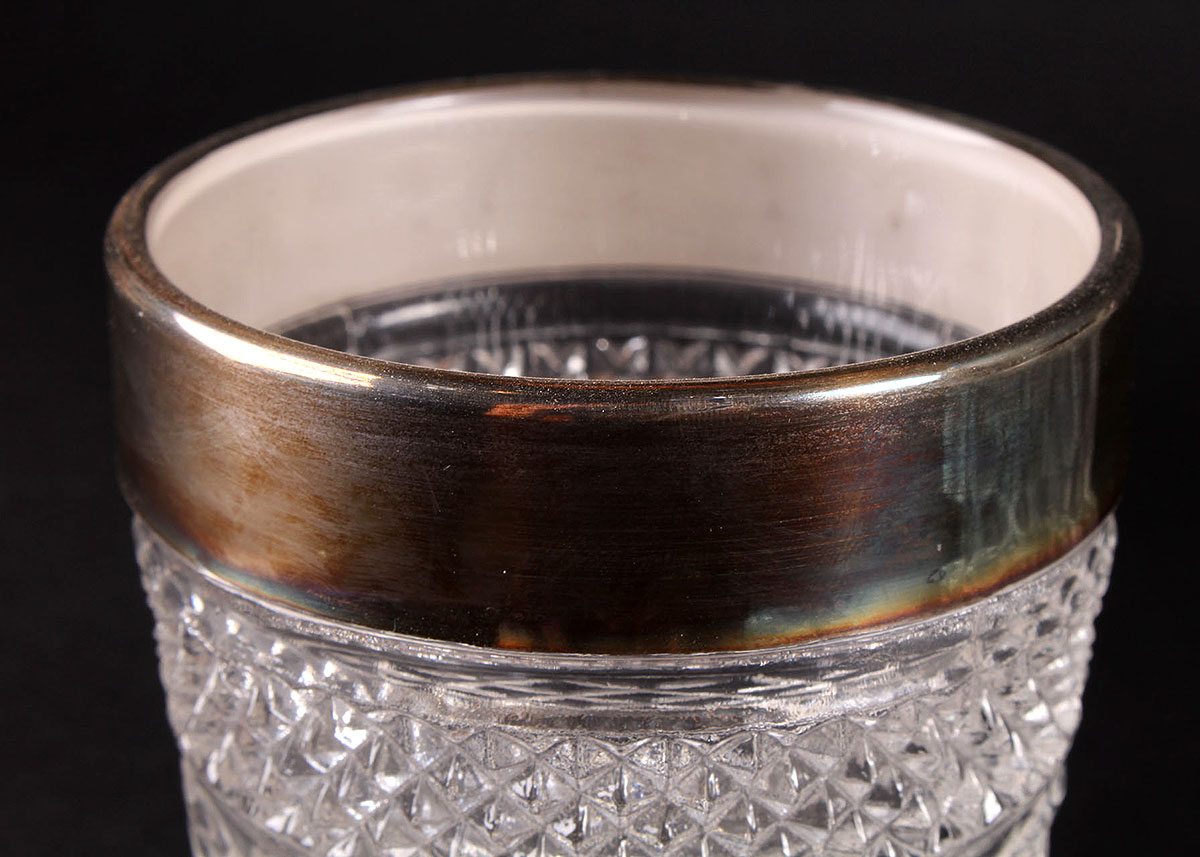 Silver Rimmed Pressed Glass Bowl and Cups