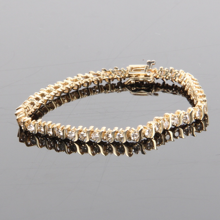 Ladies 14K Yellow Gold  3.00 CTW Diamond Tennis Bracelet