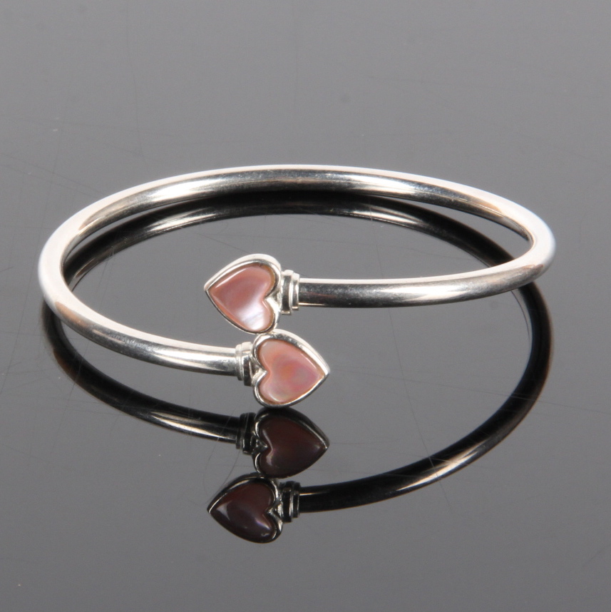 Sterling Silver Double Mother of Pearl Bangle Bracelet