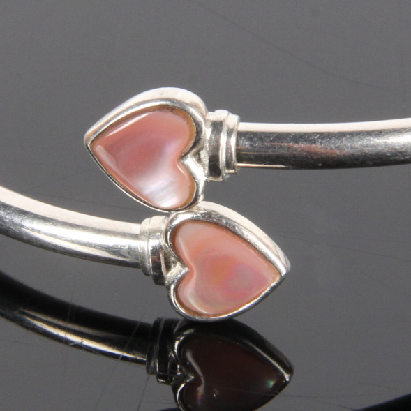 Sterling Silver Double Mother of Pearl Bangle Bracelet