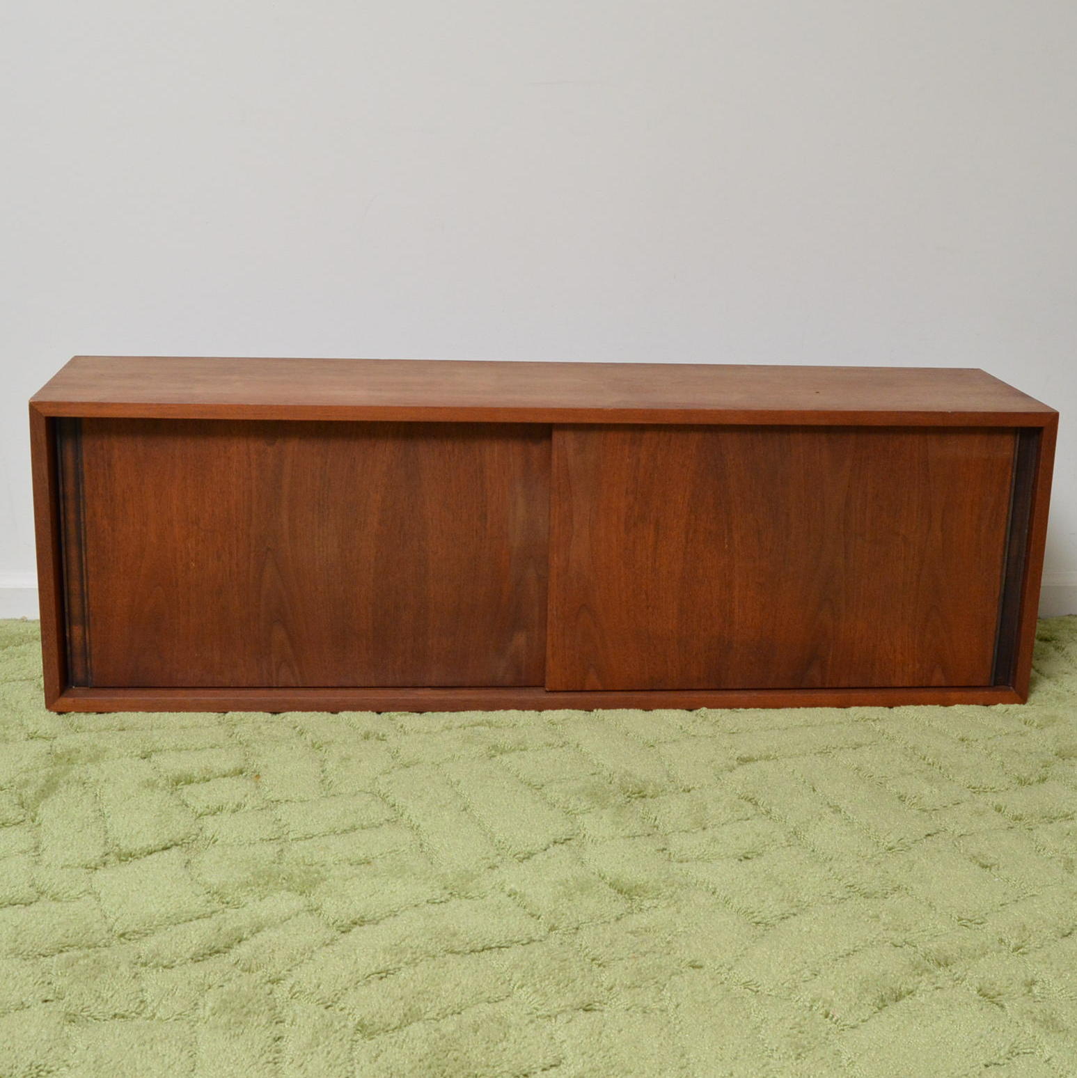 Sliding Teak Wood Wall Cabinet and Shelf