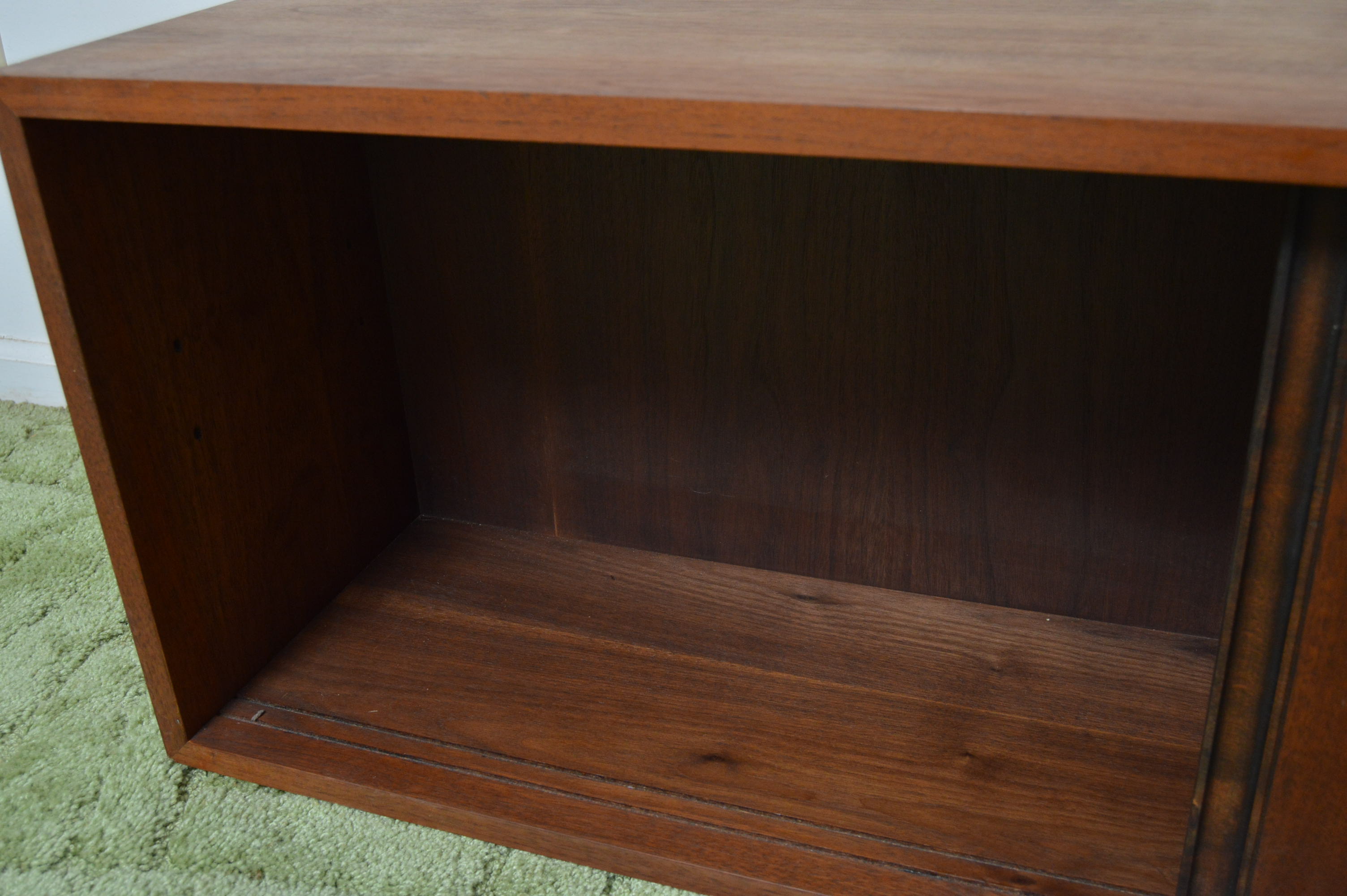 Sliding Teak Wood Wall Cabinet and Shelf
