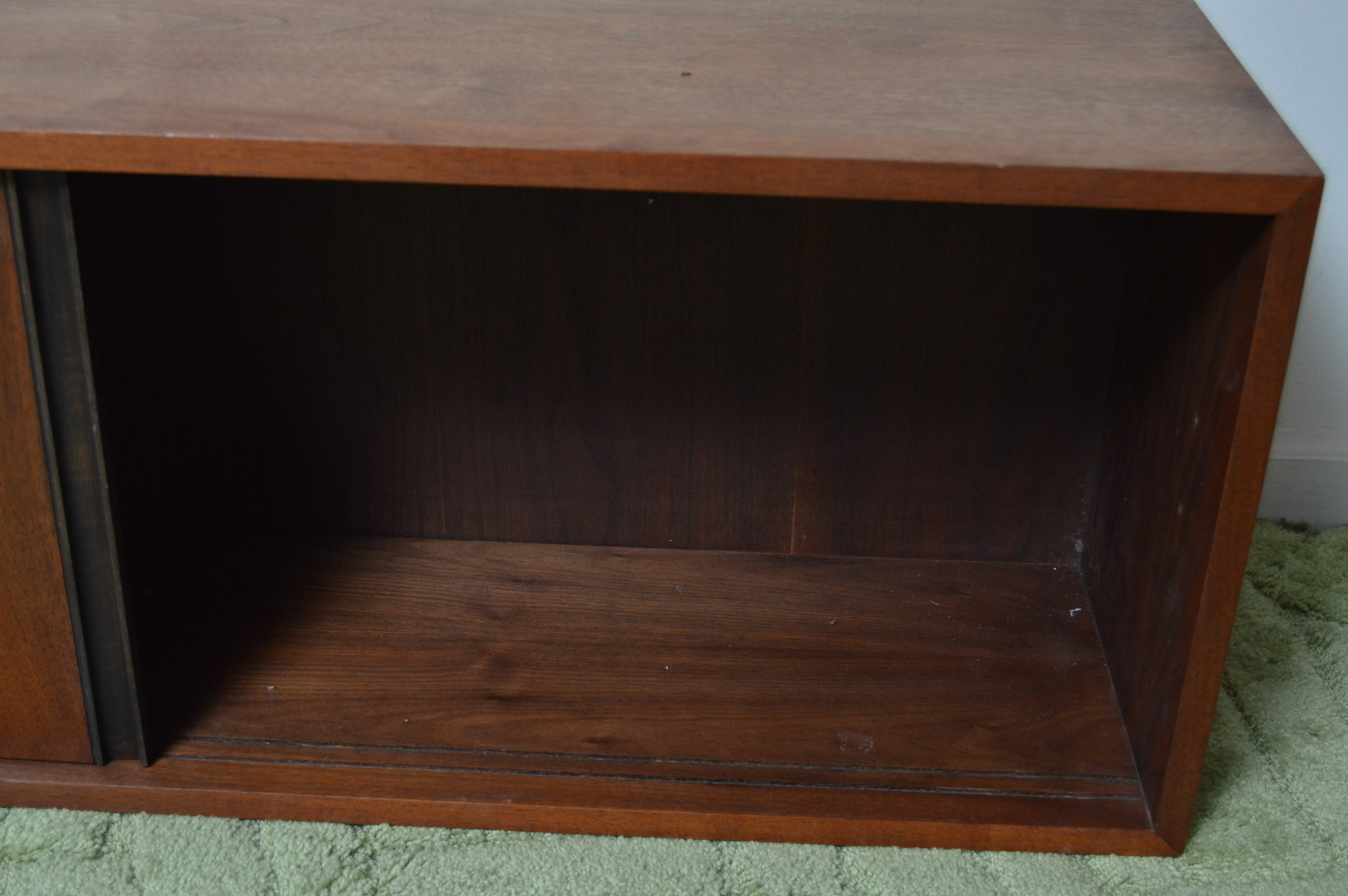 Sliding Teak Wood Wall Cabinet and Shelf