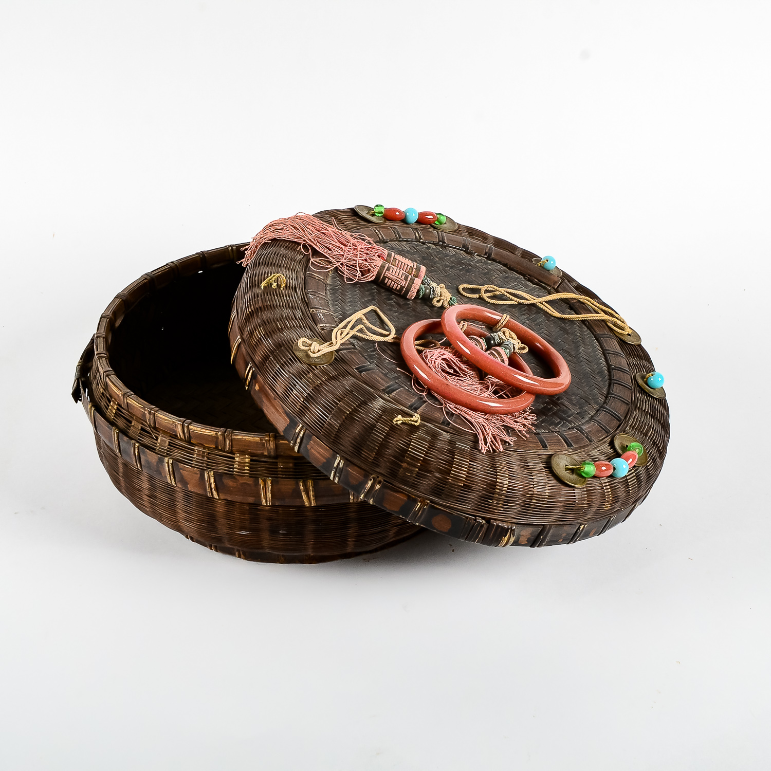 Asian Woven and Beaded Basket