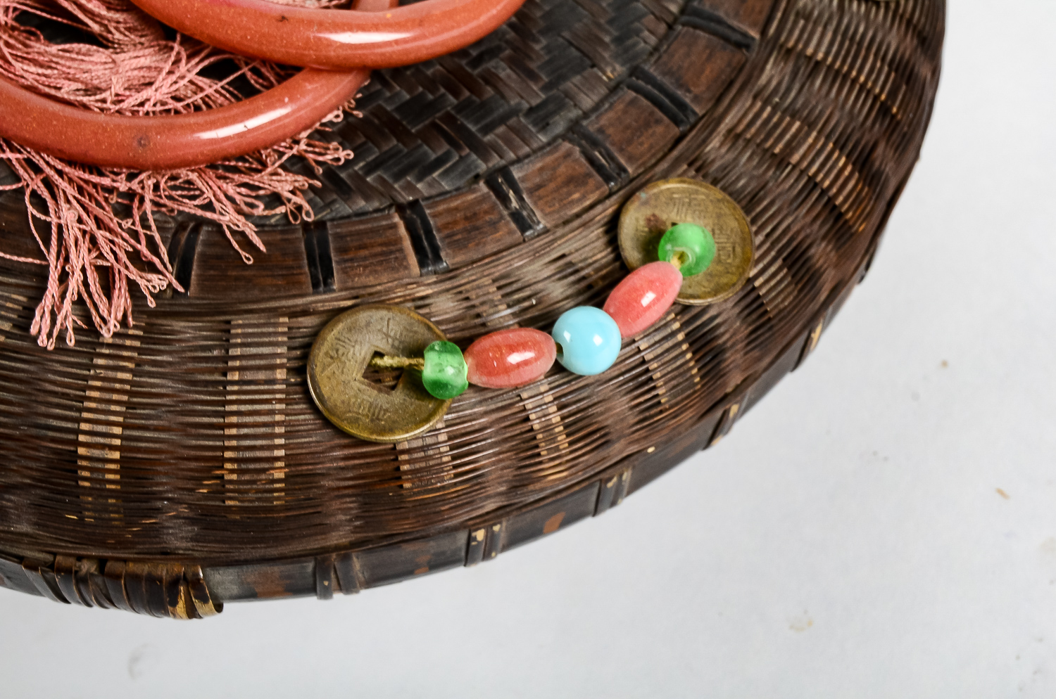 Asian Woven and Beaded Basket