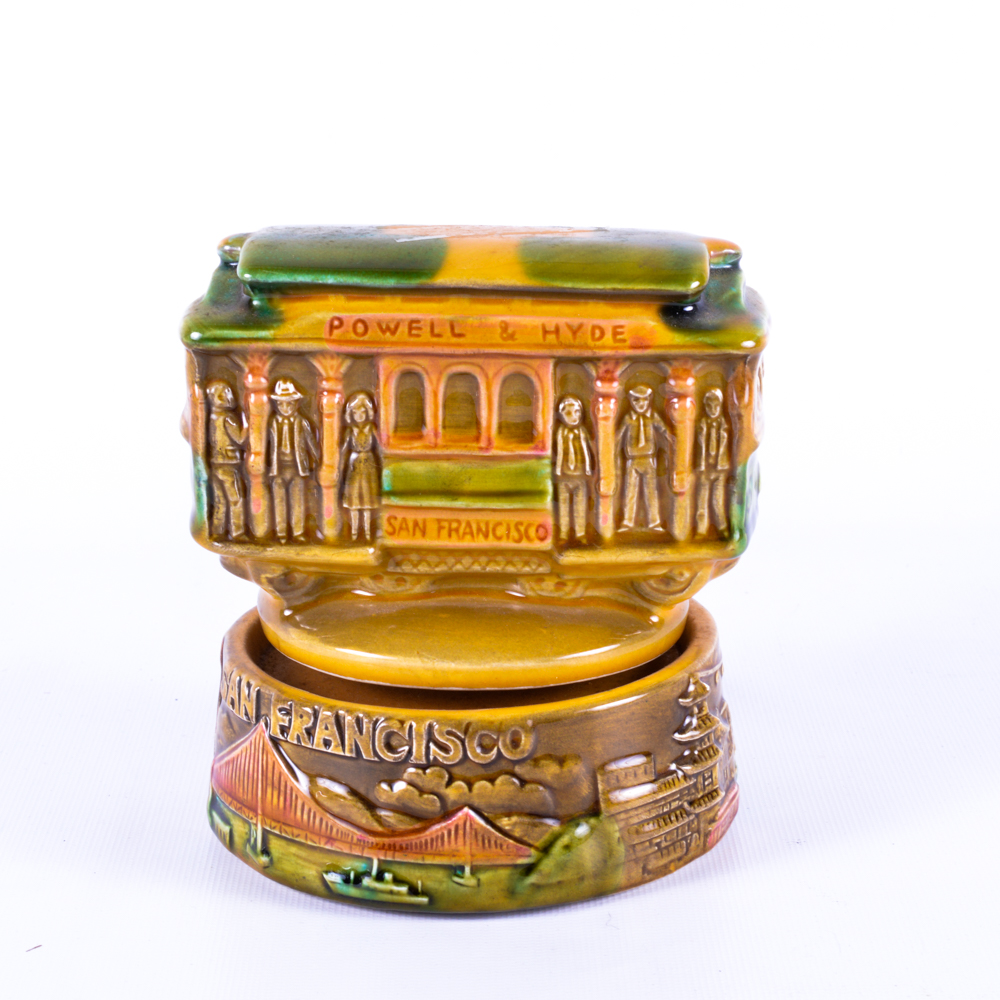 Powell & Hyde Cable Car Music Box with Glass Candlestick Holders