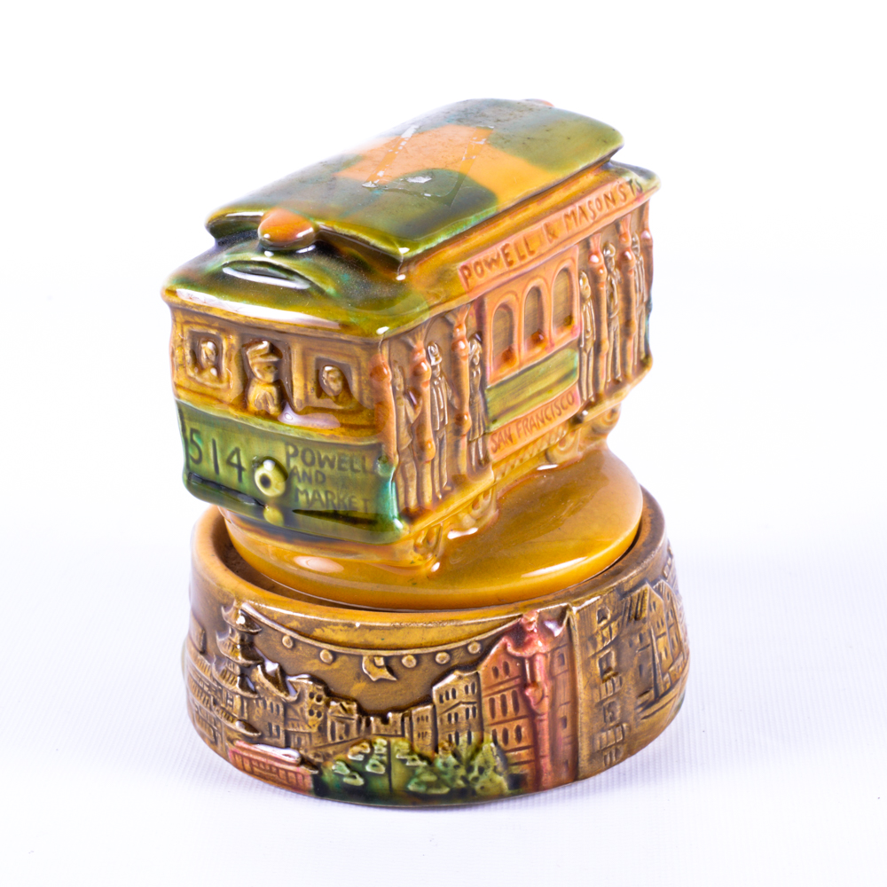Powell & Hyde Cable Car Music Box with Glass Candlestick Holders