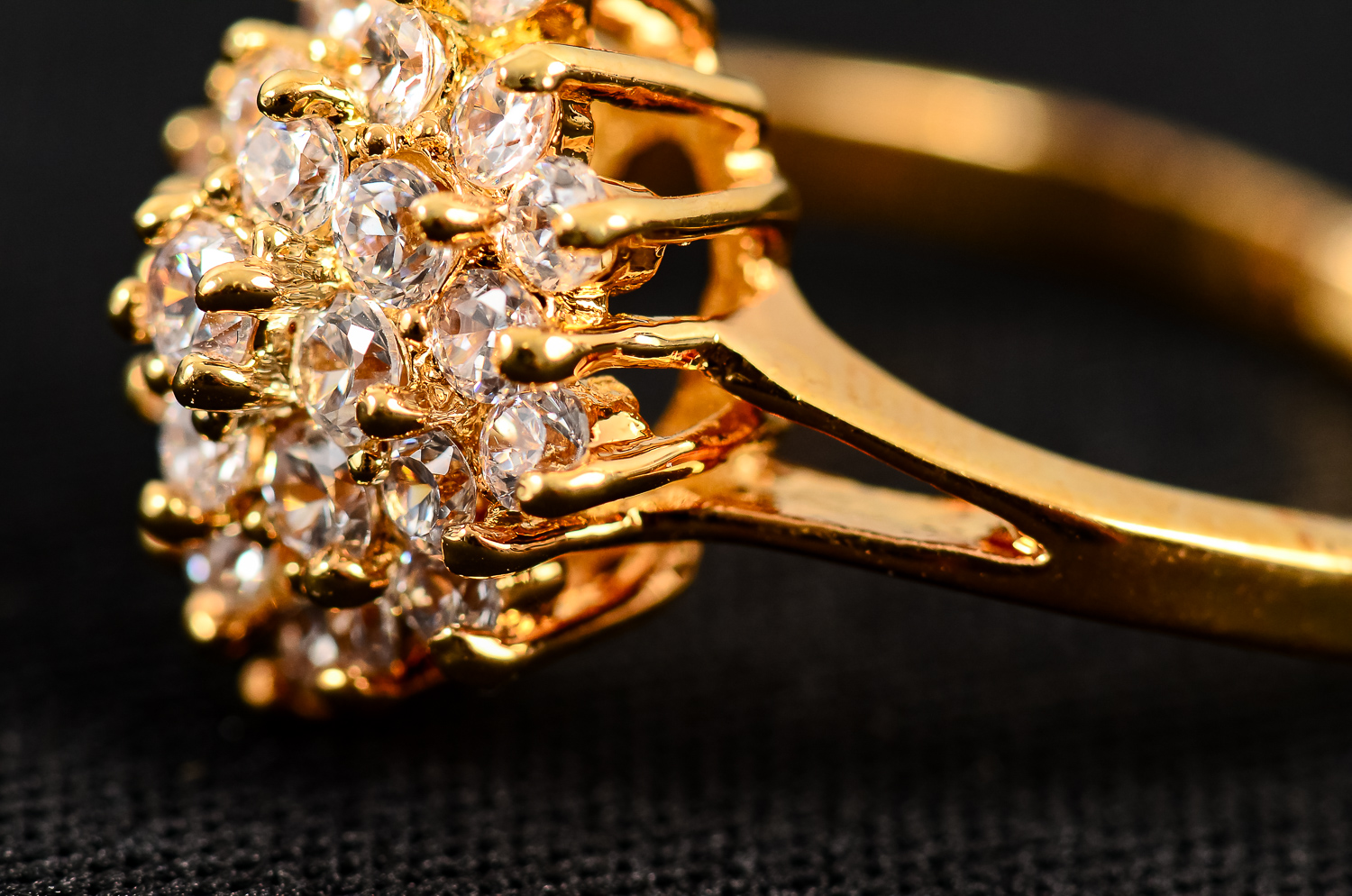Gold-Plated Ring with Faux Diamonds