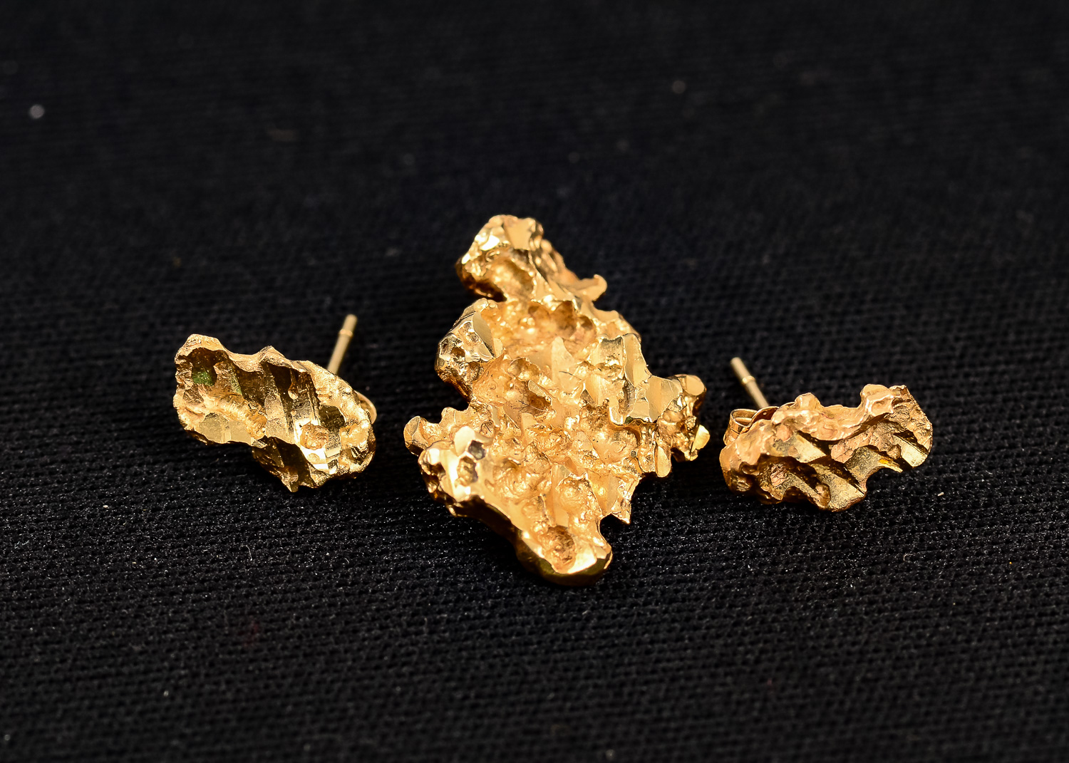 Gold Nugget Pendant and Earring Set