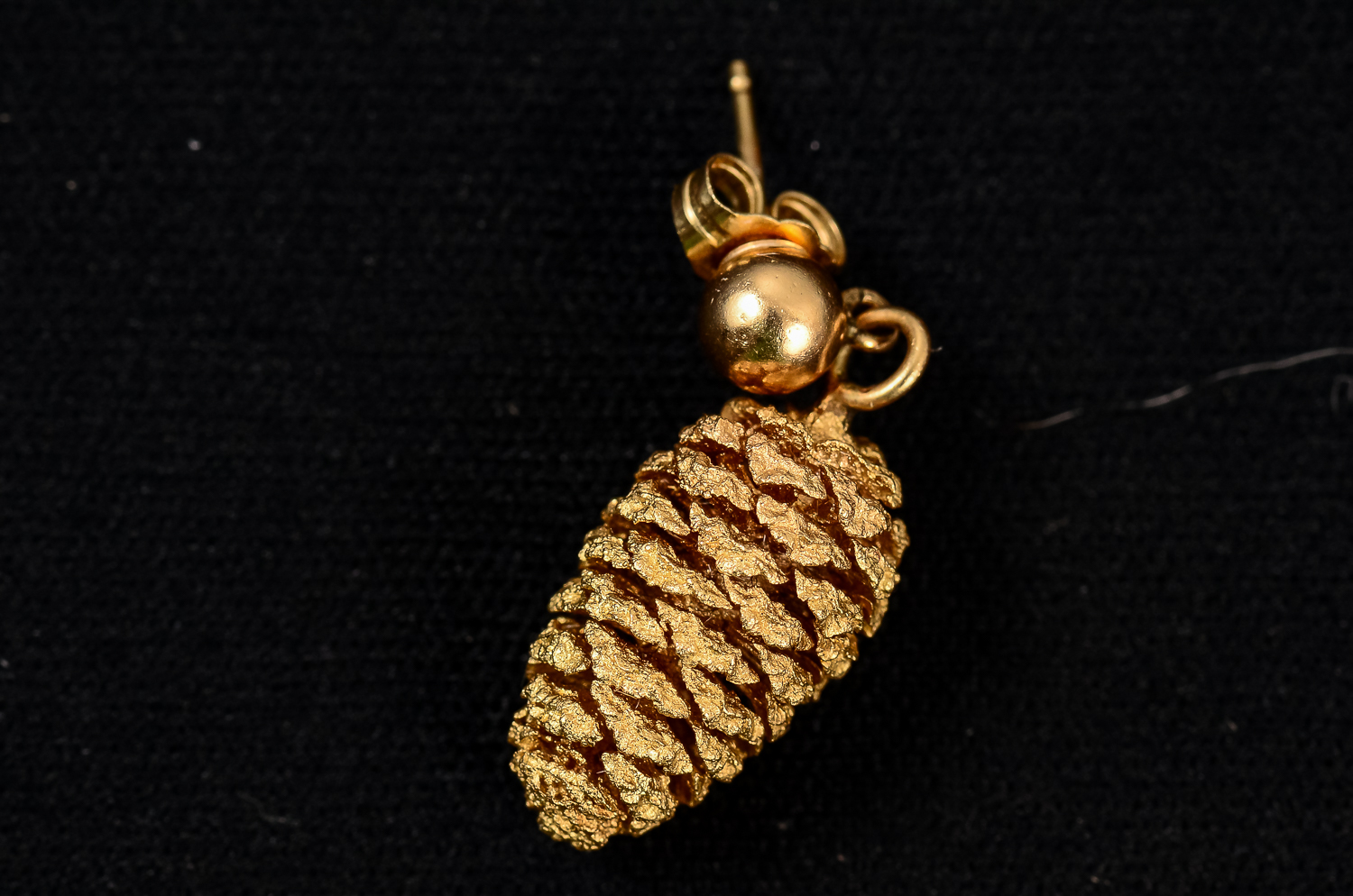 Yellow Gold Pine Cone Brooch and Earring Set