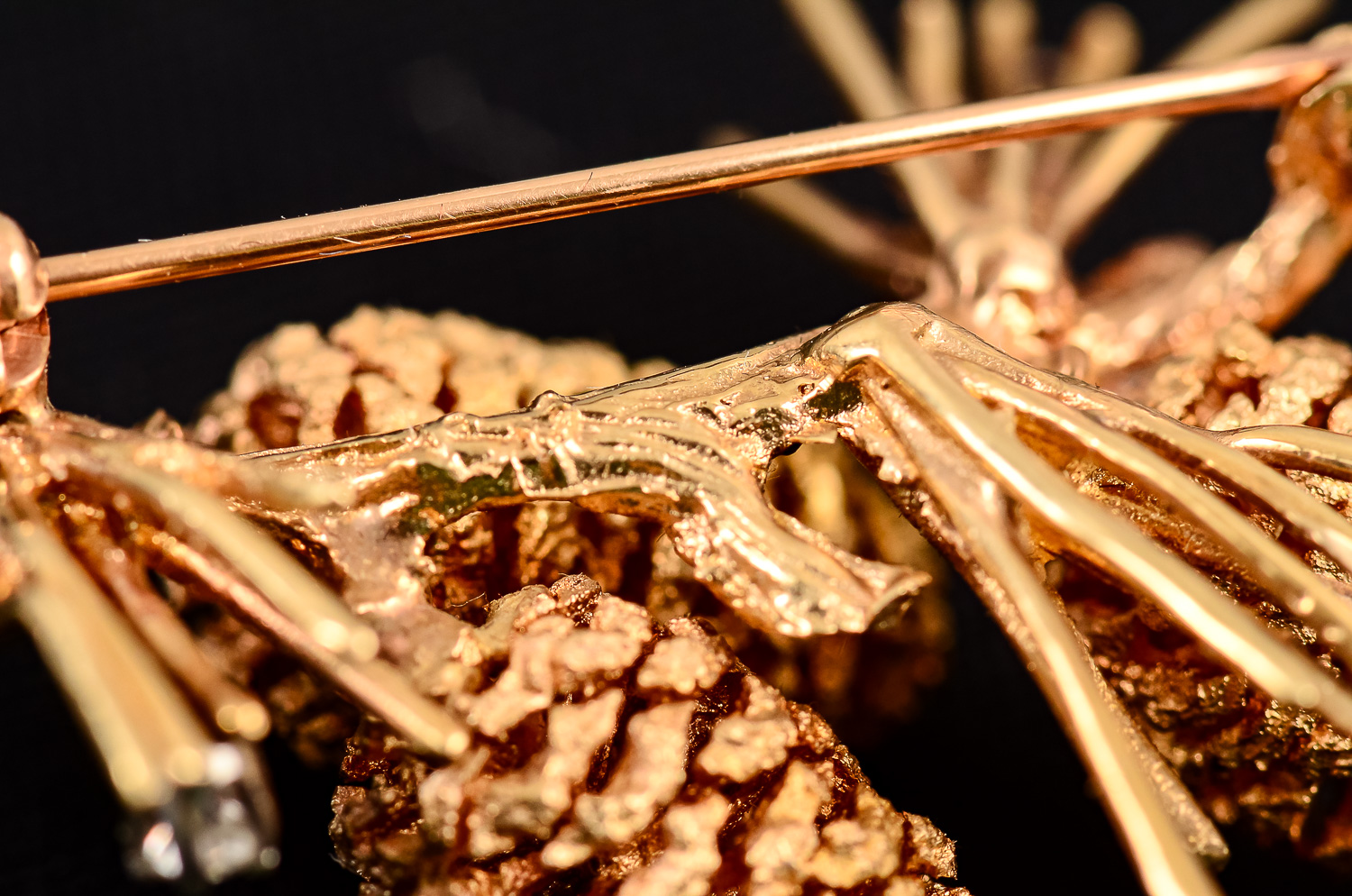 Yellow Gold Pine Cone Brooch and Earring Set