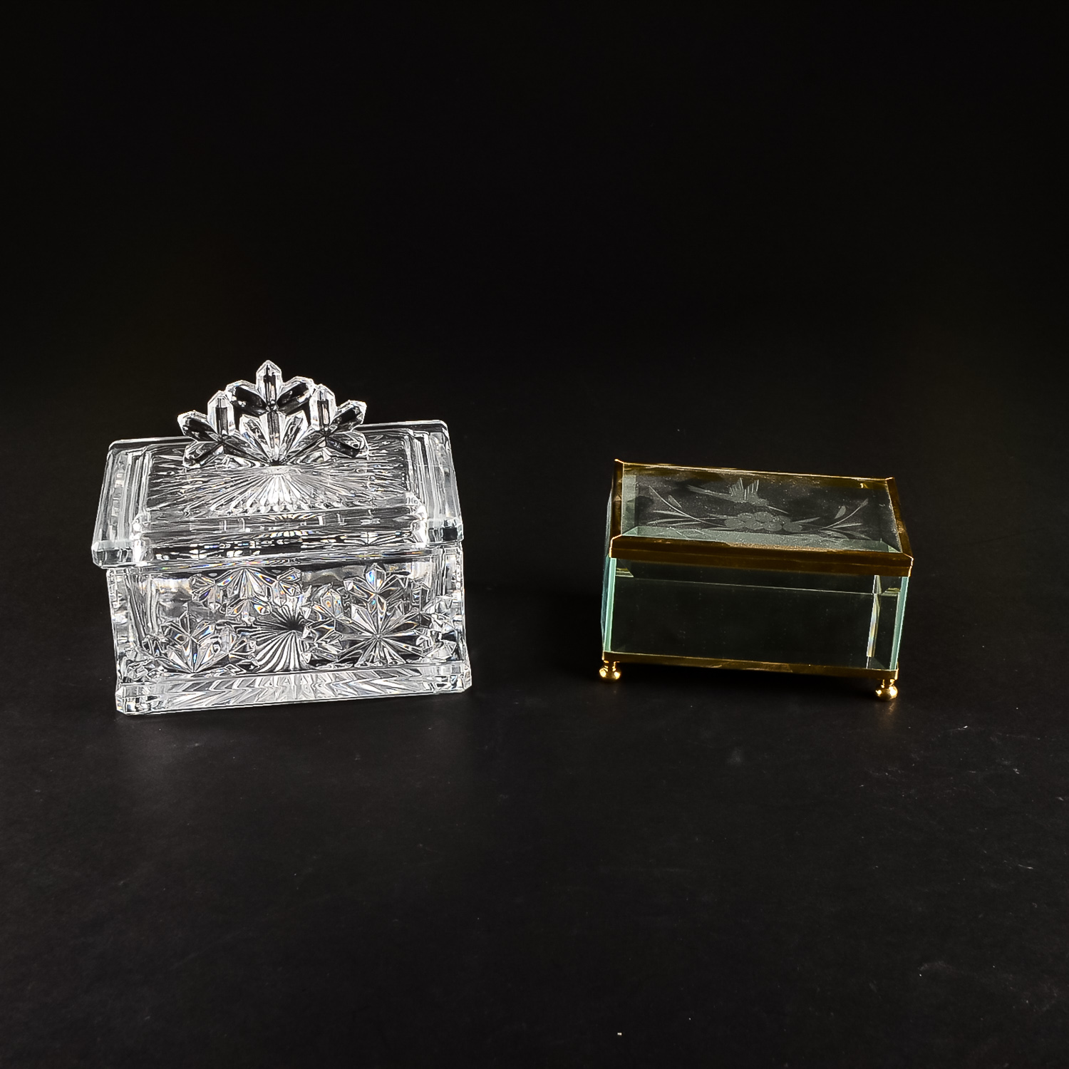 Luminarc Trinket Box with Snowflake Pattern and Vintage Etched Glass Box