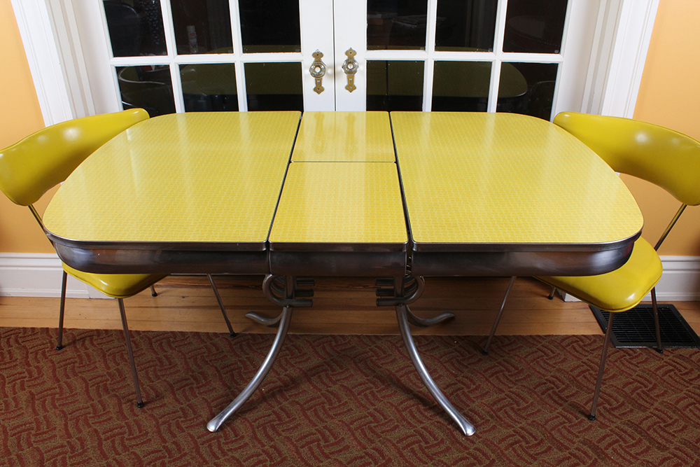 Retro 1950s Era Yellow Formica and Chrome Dining Table with Chairs