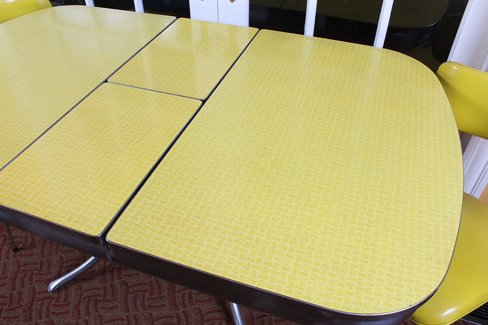 Retro 1950s Era Yellow Formica and Chrome Dining Table with Chairs