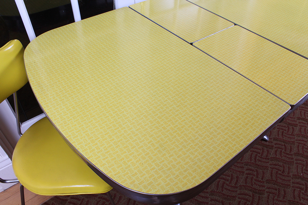 Retro 1950s Era Yellow Formica and Chrome Dining Table with Chairs