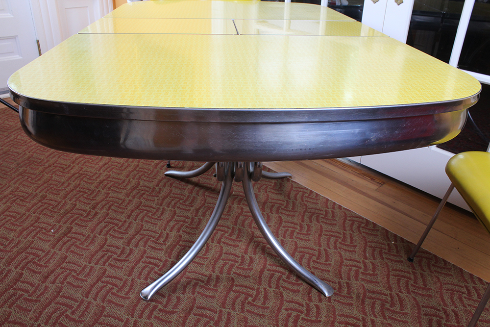 Retro 1950s Era Yellow Formica and Chrome Dining Table with Chairs