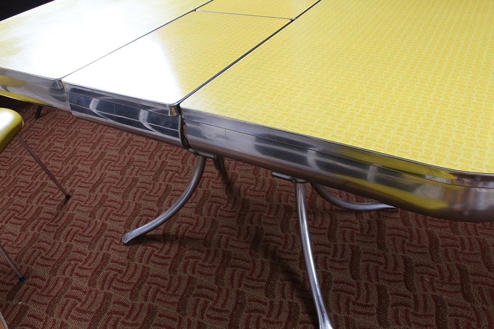 Retro 1950s Era Yellow Formica and Chrome Dining Table with Chairs