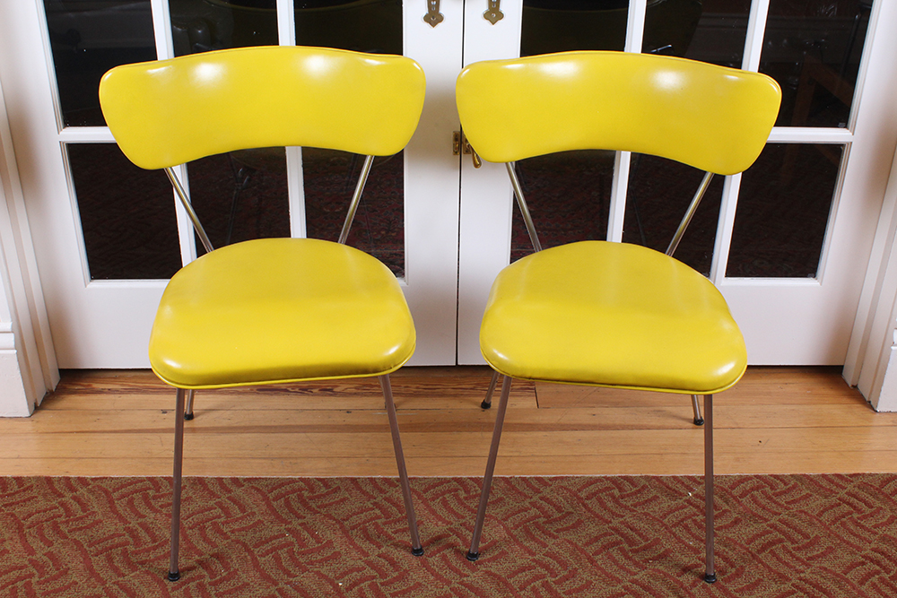 Retro 1950s Era Yellow Formica and Chrome Dining Table with Chairs