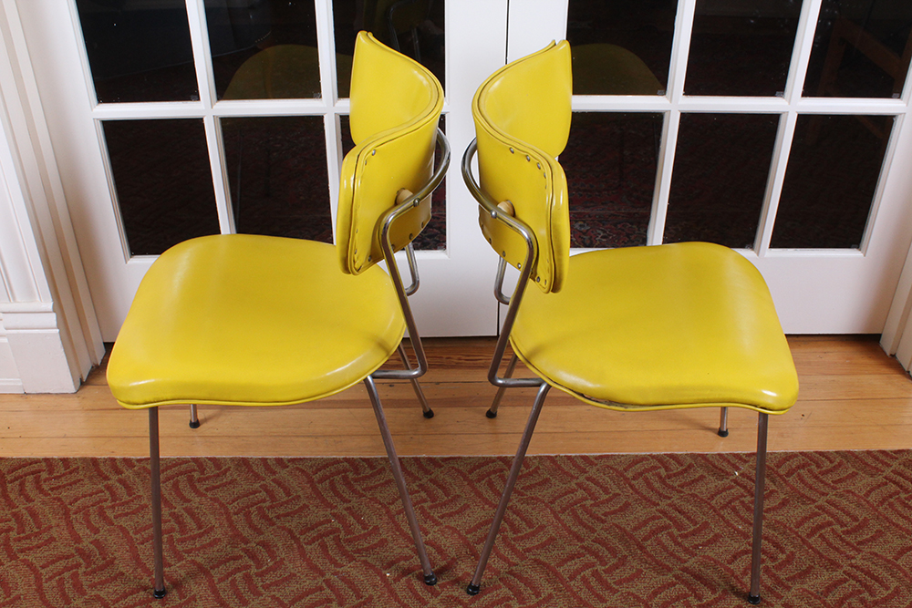Retro 1950s Era Yellow Formica and Chrome Dining Table with Chairs