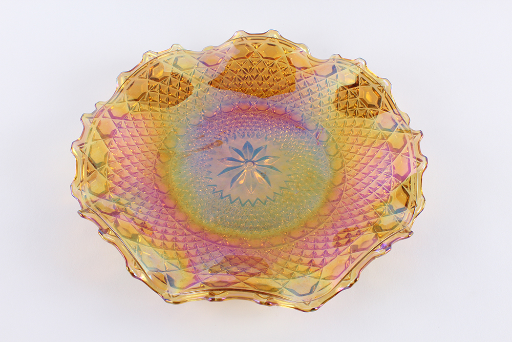 Amber Carnival Glass Leaf and Berry Bowl with Ruffle Dish