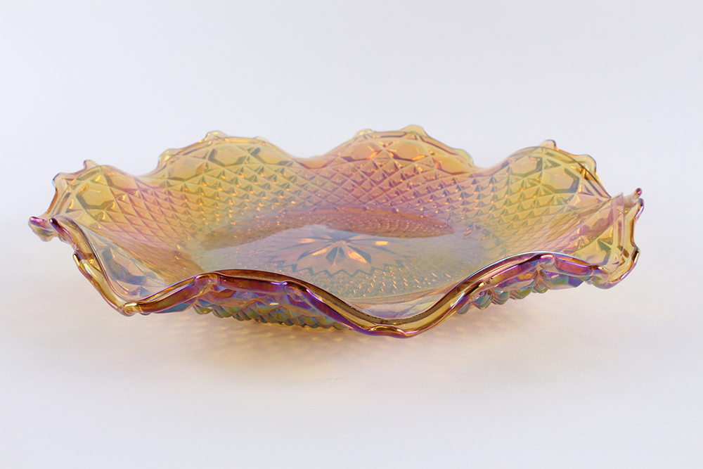 Amber Carnival Glass Leaf and Berry Bowl with Ruffle Dish