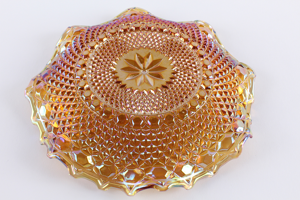 Amber Carnival Glass Leaf and Berry Bowl with Ruffle Dish