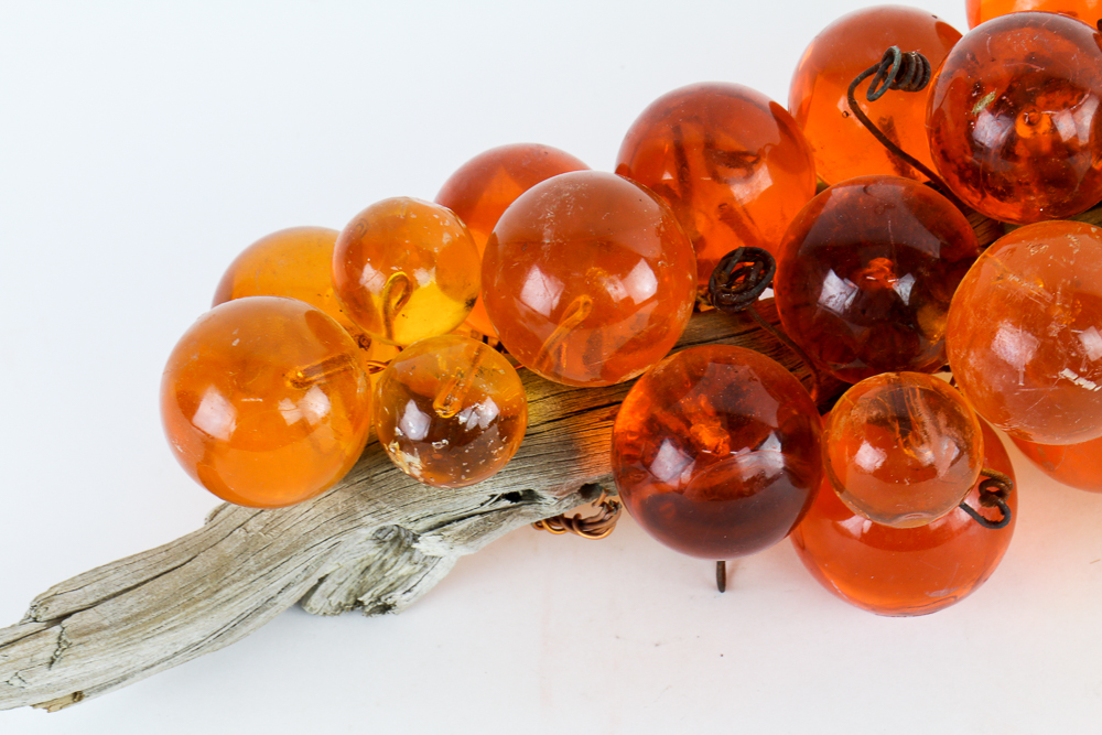 Vintage Orange Acrylic Grapes on Wood