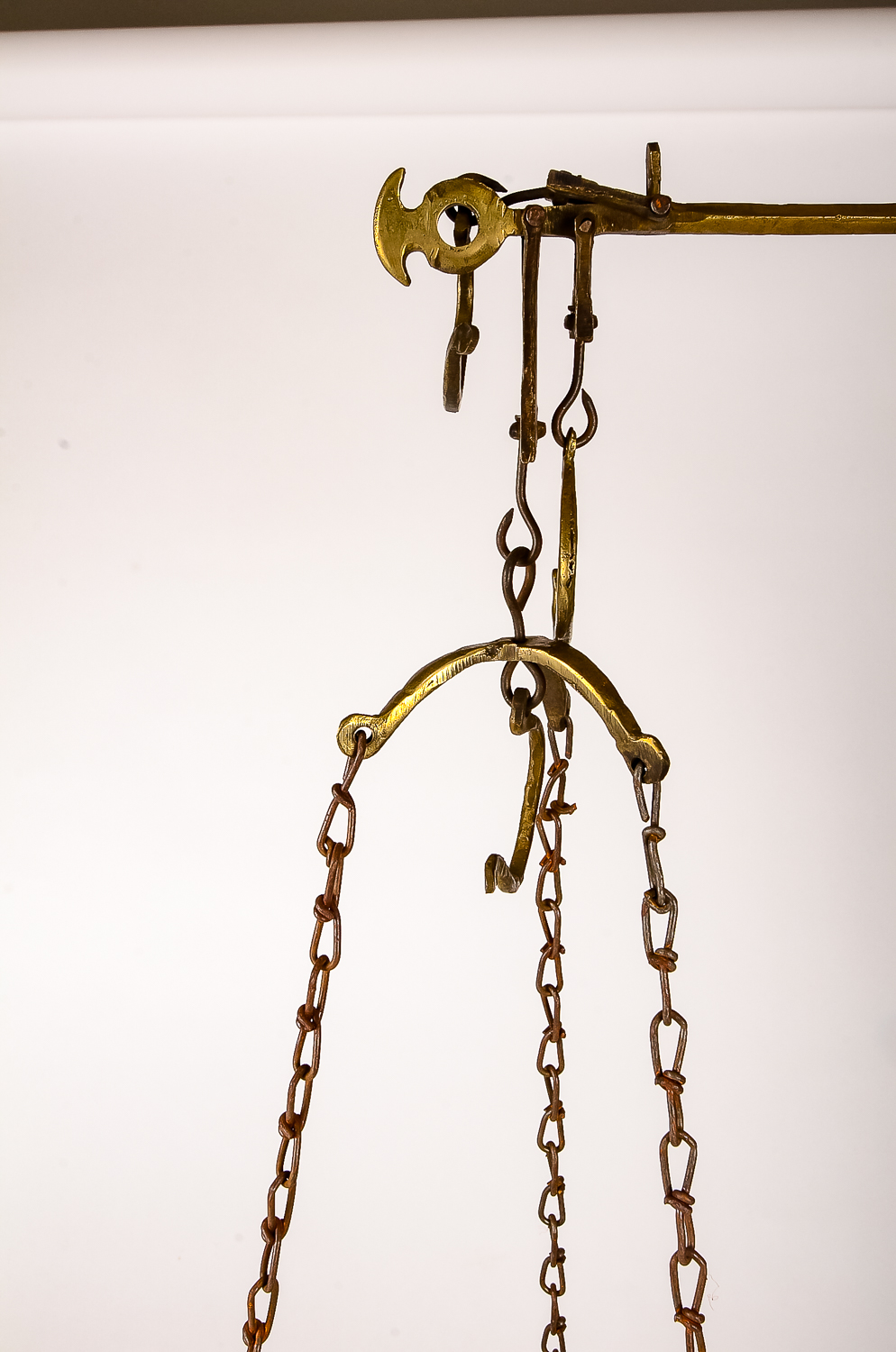Copper and Brass "Roman" Hanging Scale with Beam, Weight and Pan