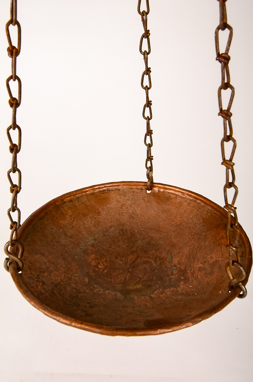 Copper and Brass "Roman" Hanging Scale with Beam, Weight and Pan