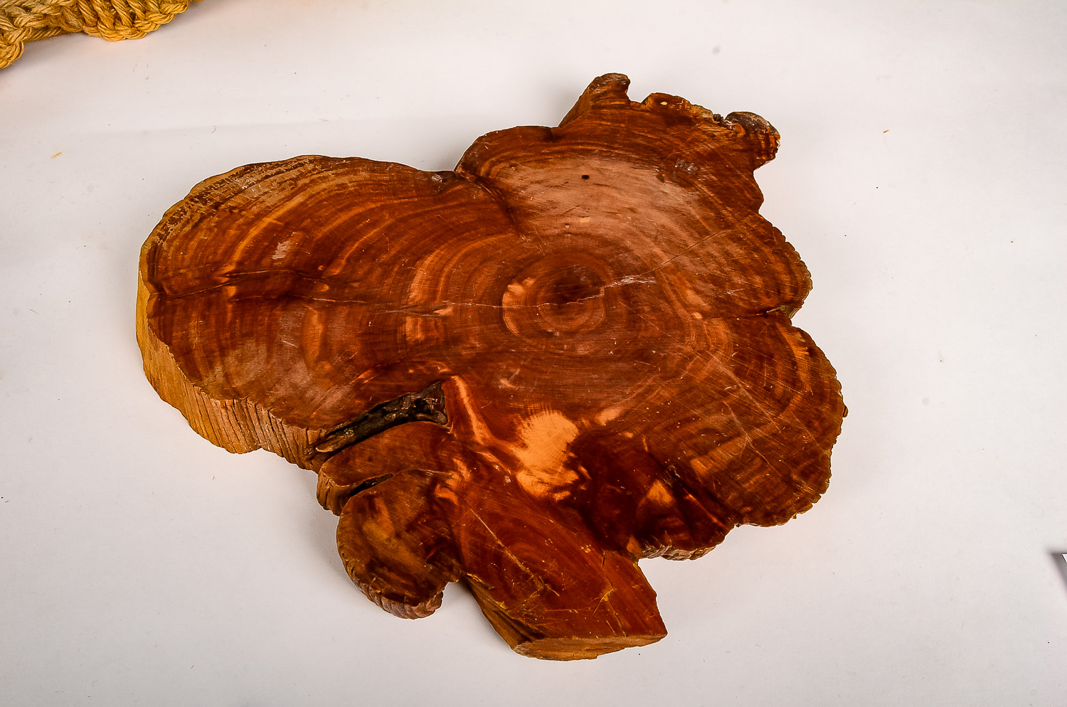 Vintage Hemp Woven Wall Hanging and Decorative Wood Cross Section