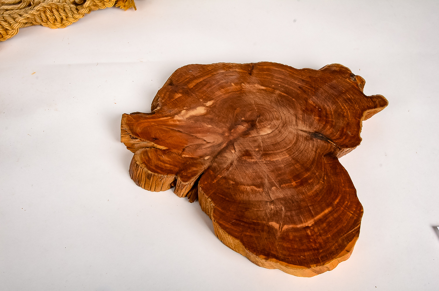 Vintage Hemp Woven Wall Hanging and Decorative Wood Cross Section