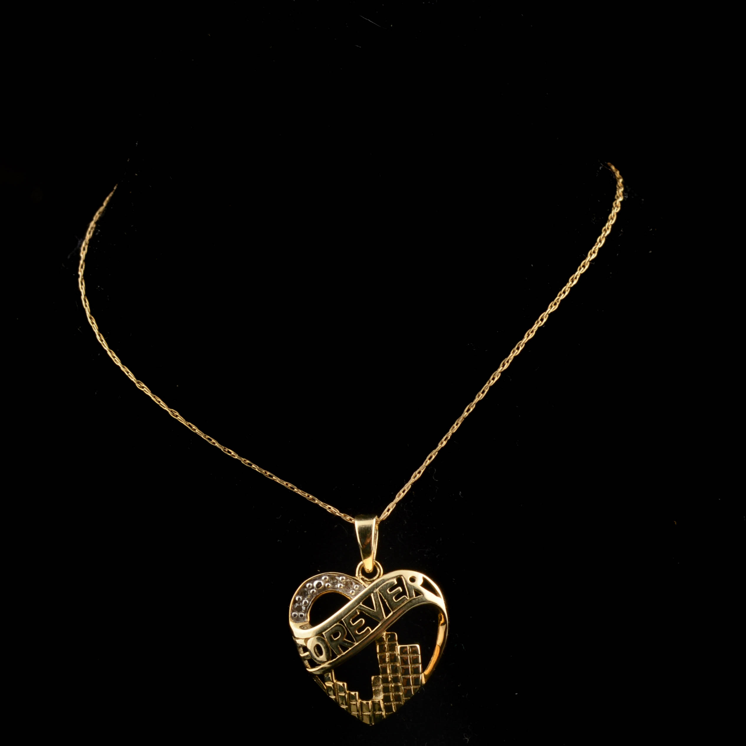 10K Yellow Gold and Diamond "Forever" Heart Pendant