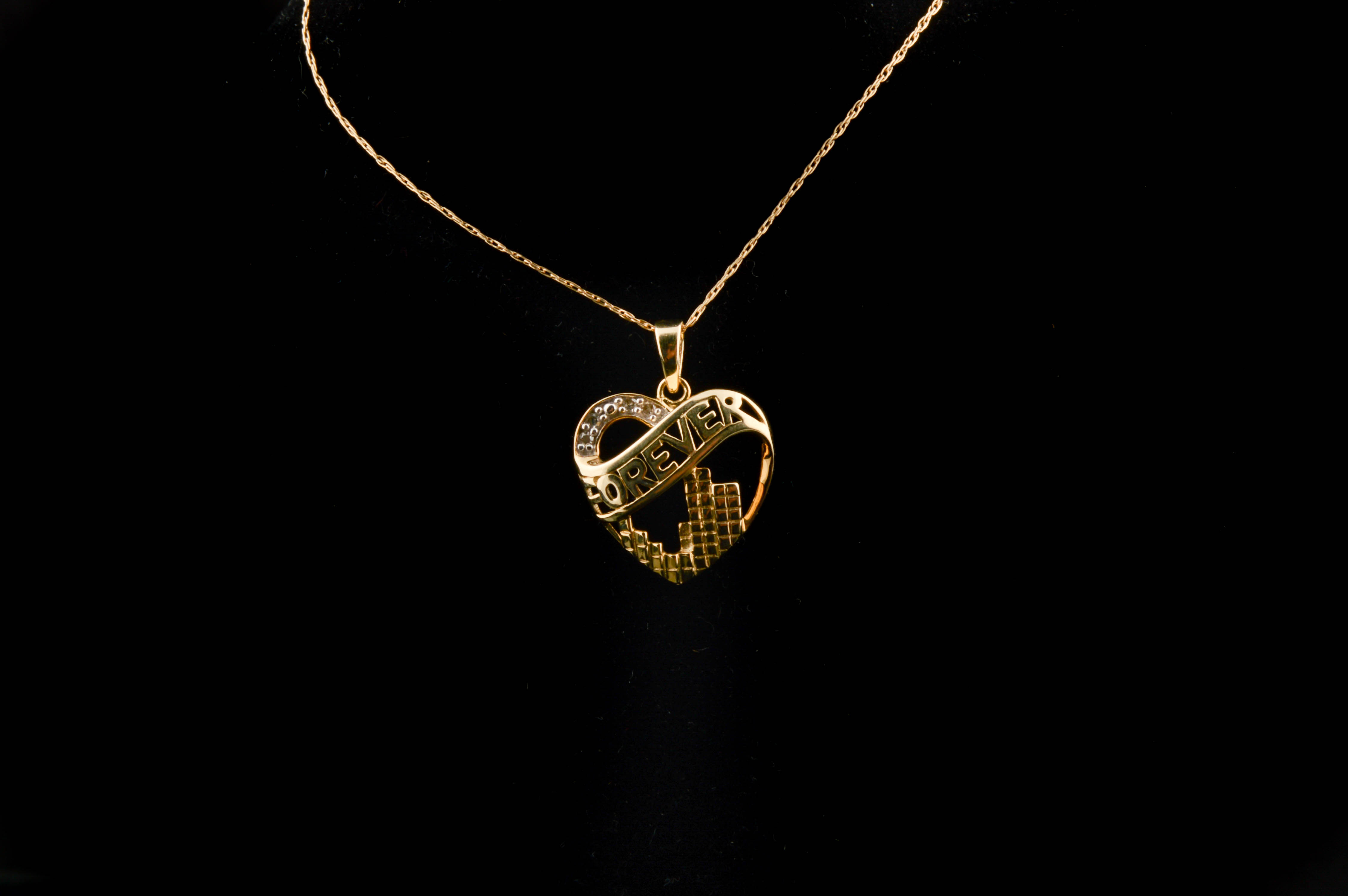 10K Yellow Gold and Diamond "Forever" Heart Pendant