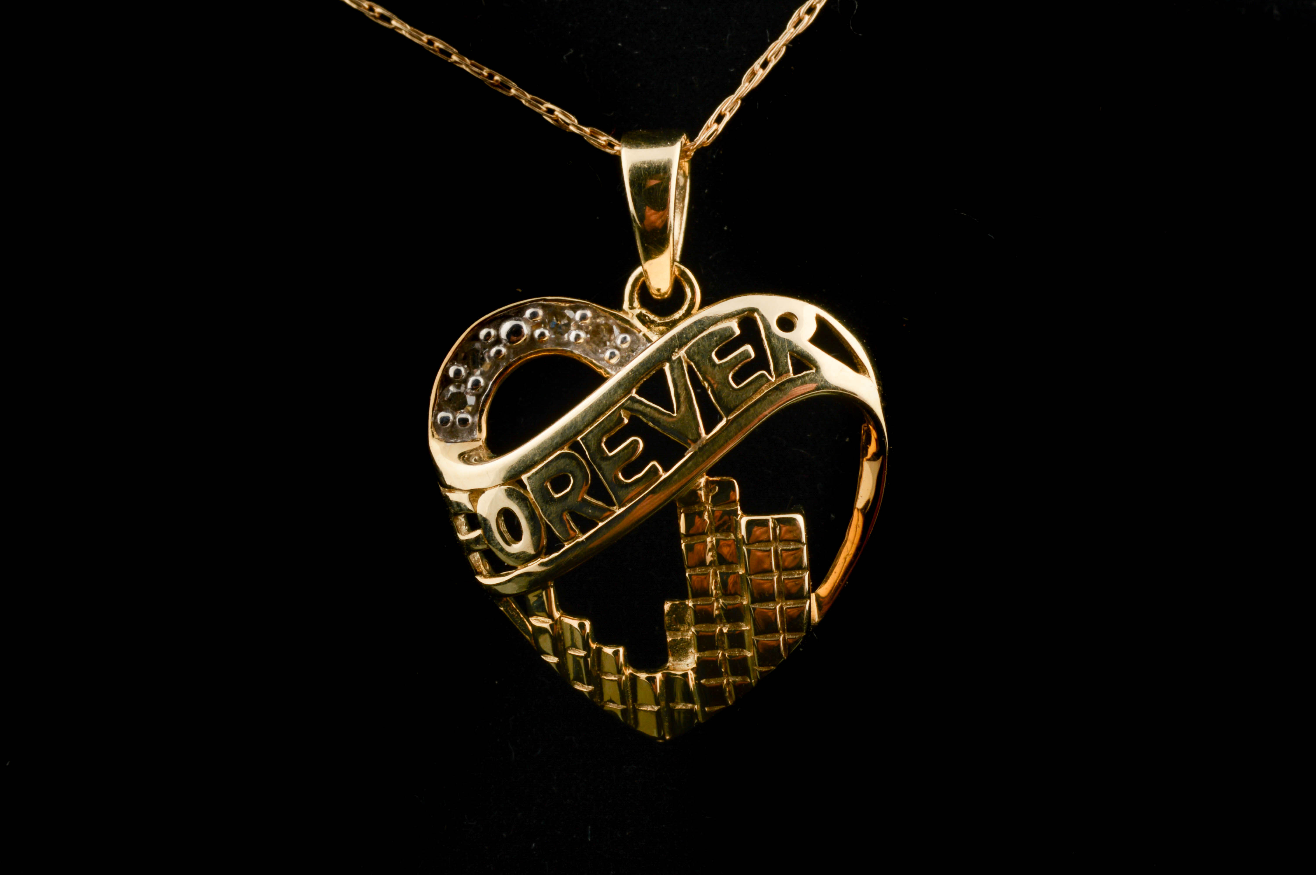 10K Yellow Gold and Diamond "Forever" Heart Pendant