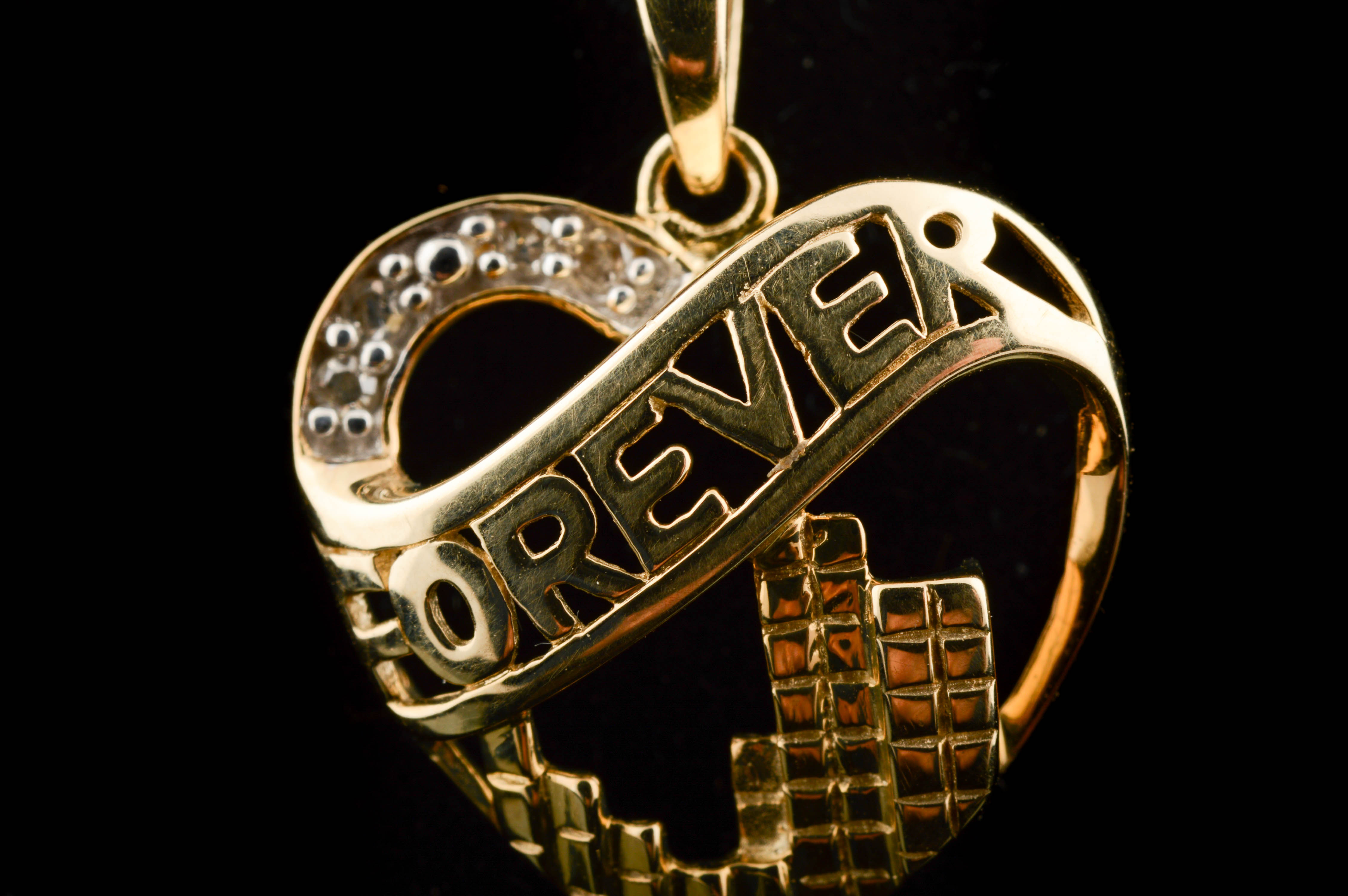 10K Yellow Gold and Diamond "Forever" Heart Pendant