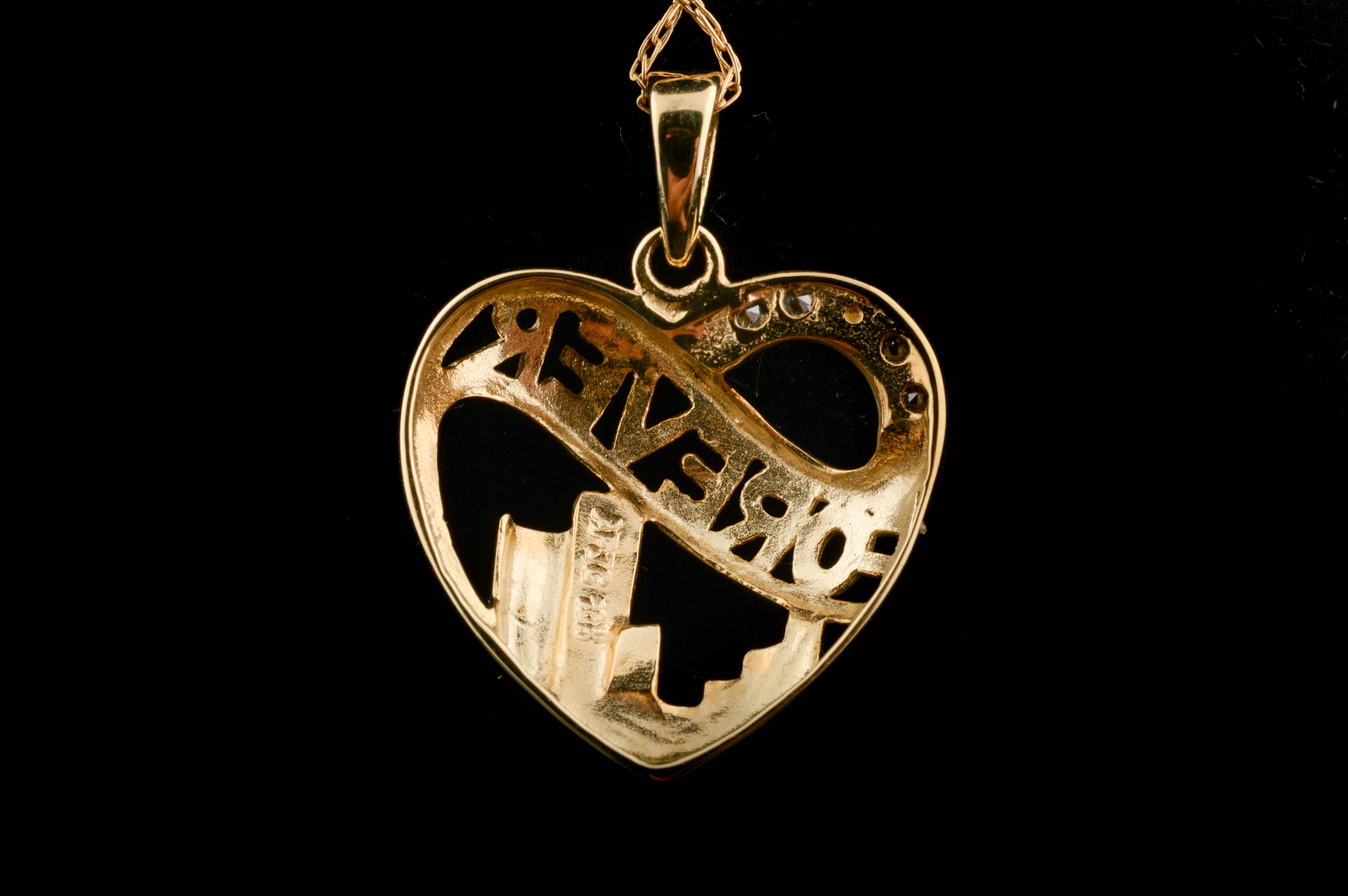 10K Yellow Gold and Diamond "Forever" Heart Pendant