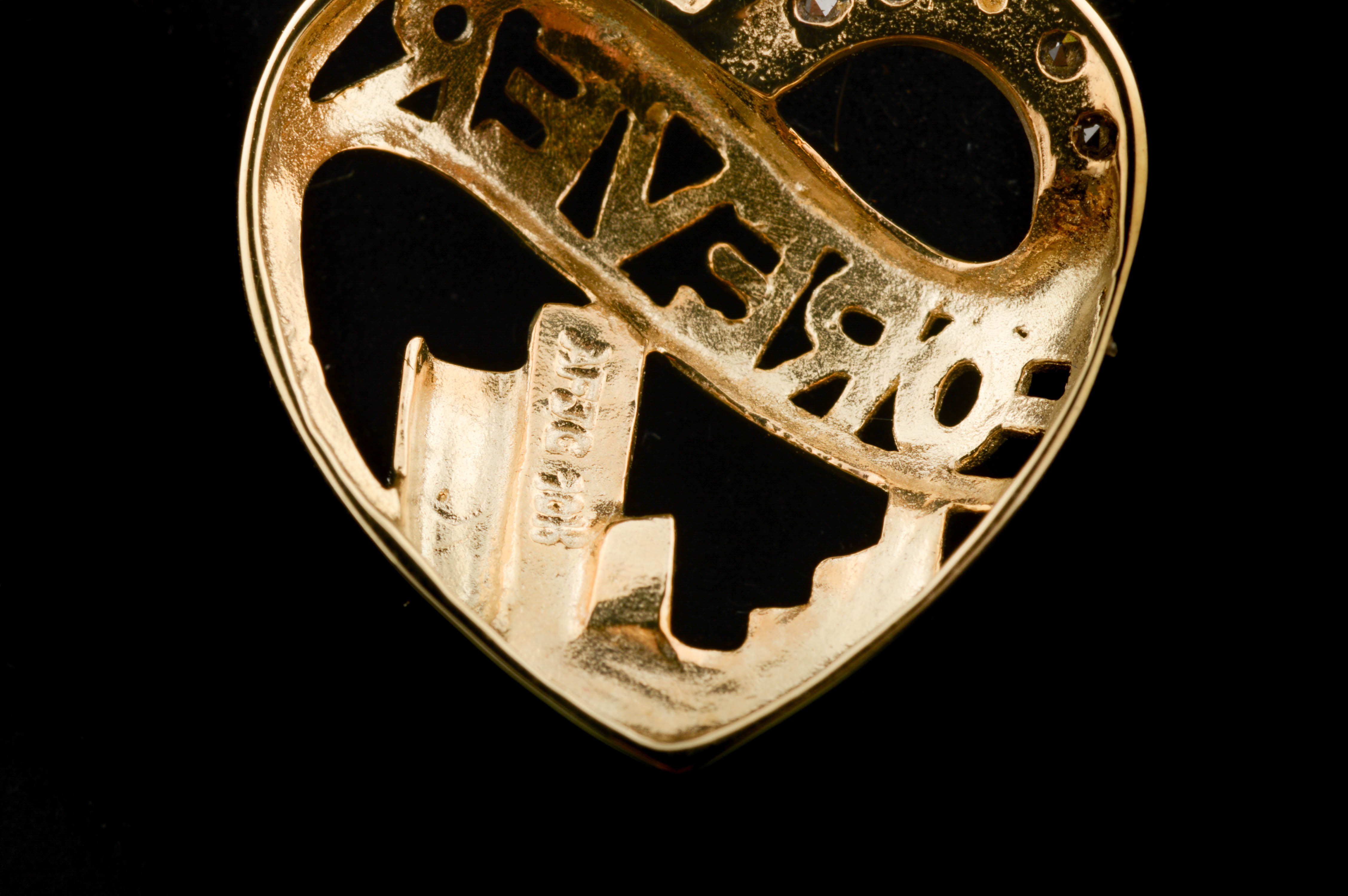 10K Yellow Gold and Diamond "Forever" Heart Pendant