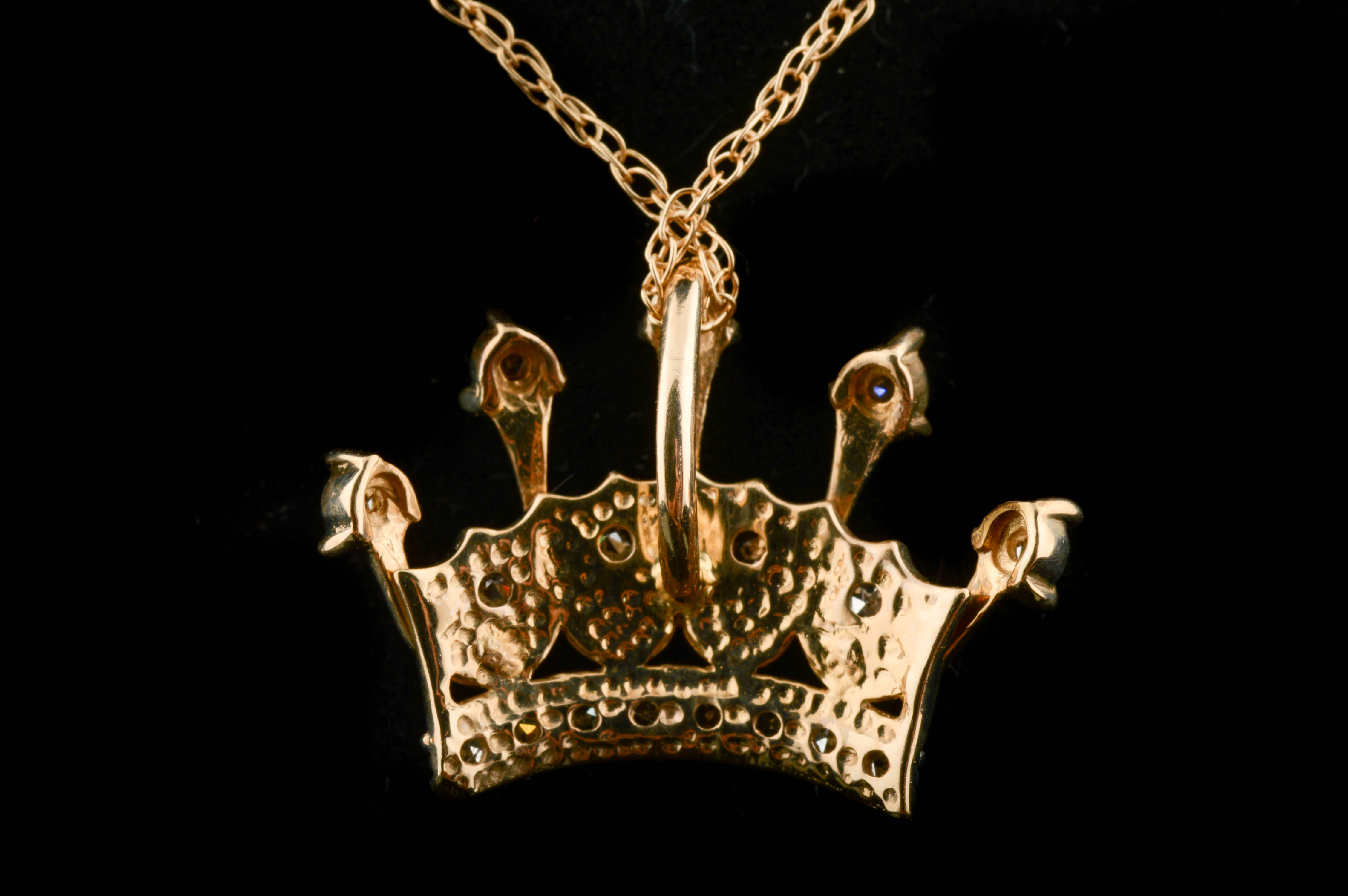 10K Yellow Gold Diamond Crown Pendant with Chain