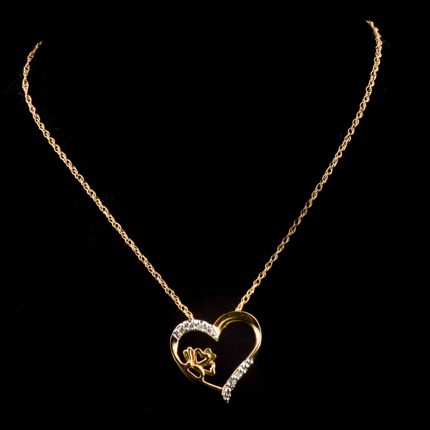 10K Yellow Gold and Diamond Heart Pendant and Chain
