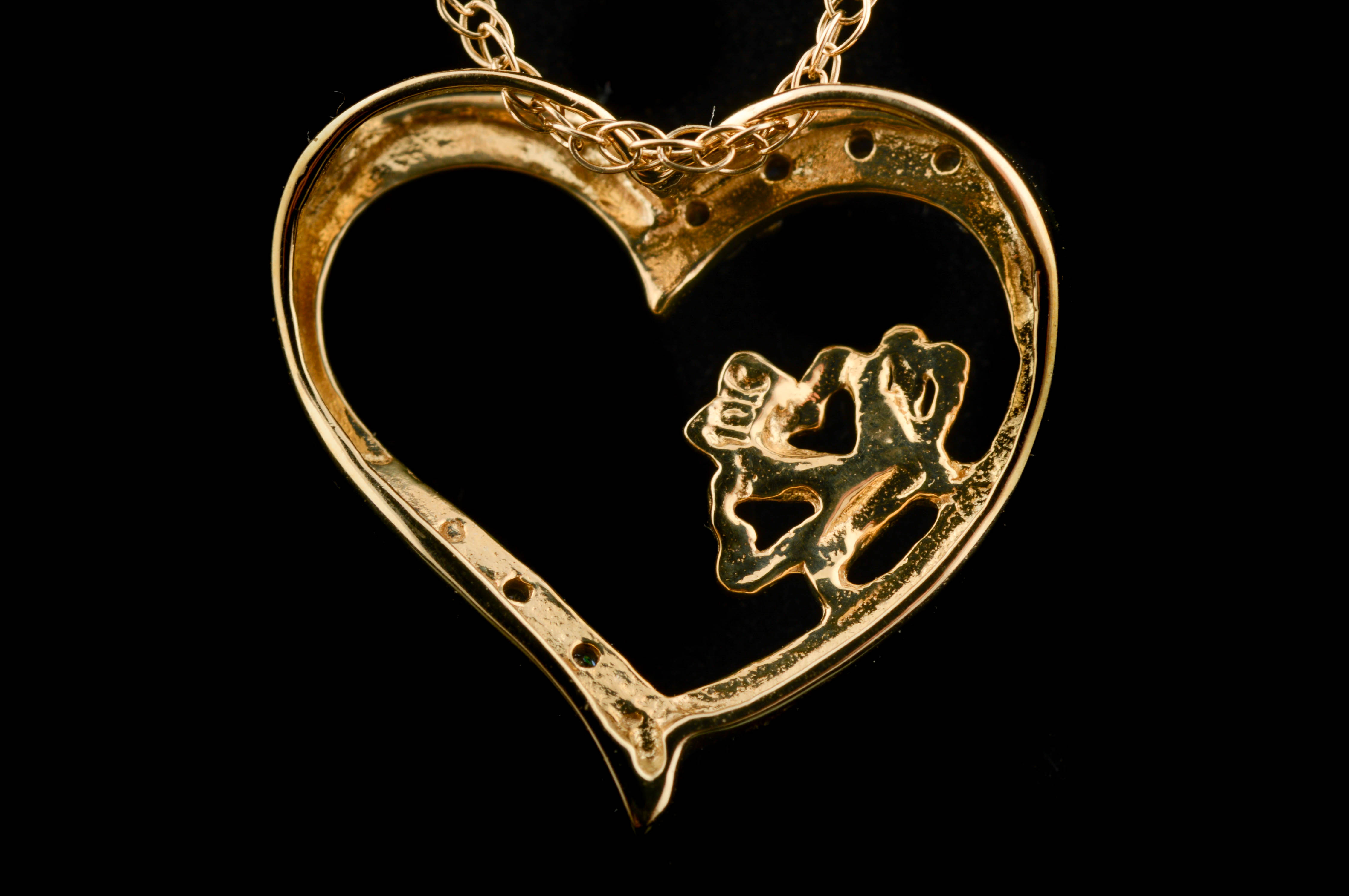 10K Yellow Gold and Diamond Heart Pendant and Chain