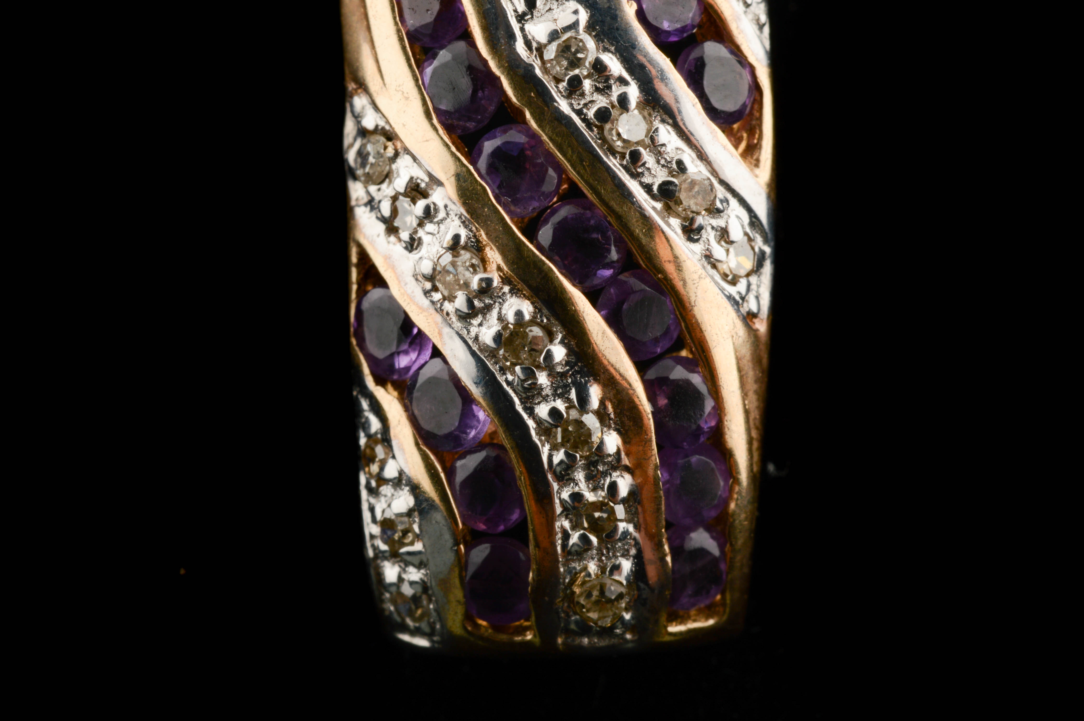 10K Yellow Gold Diamond and Amethyst Pendant Necklace